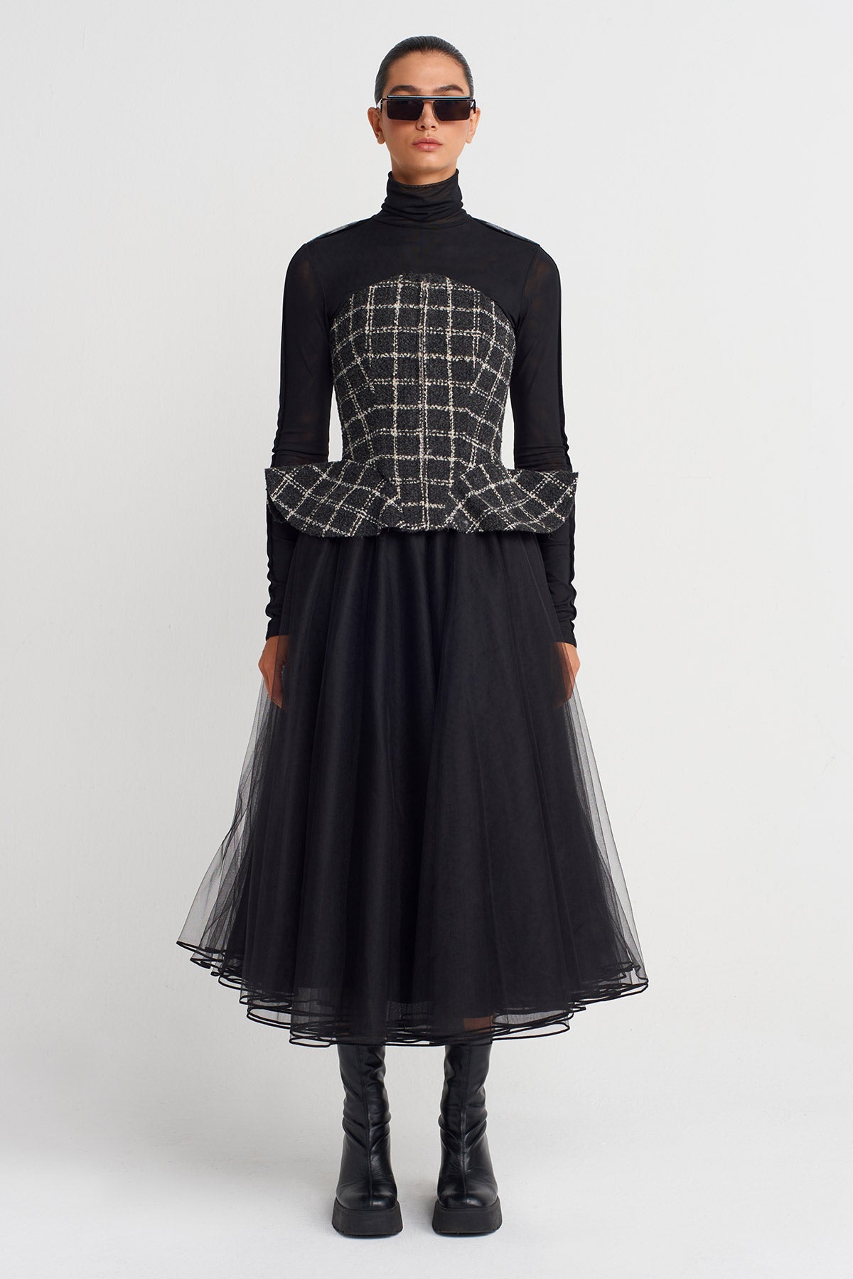 Grey/White Plaid Tweed Corset-K251011076