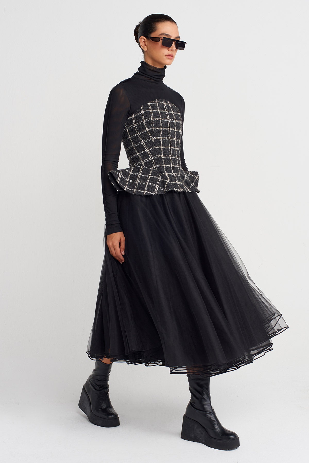 Grey/White Plaid Tweed Corset-K251011076