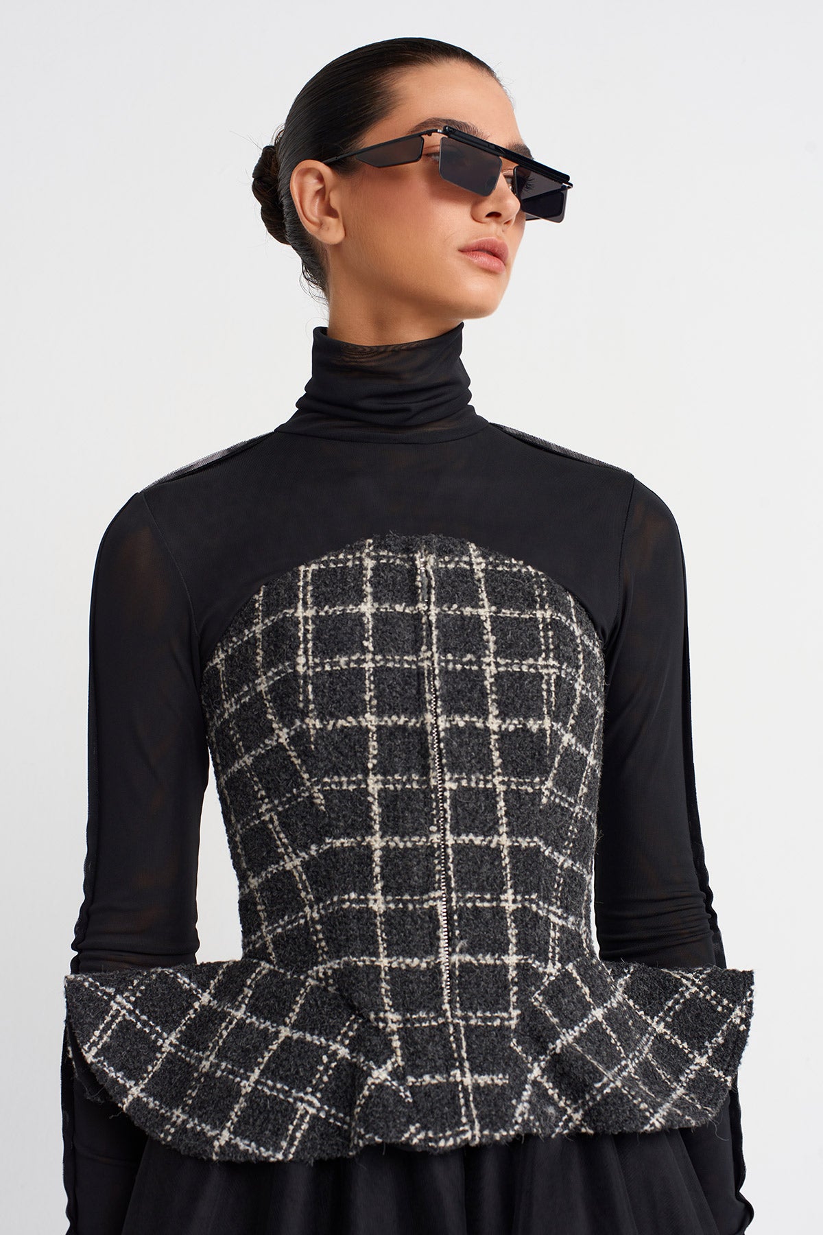 Grey/White Plaid Tweed Corset-K251011076