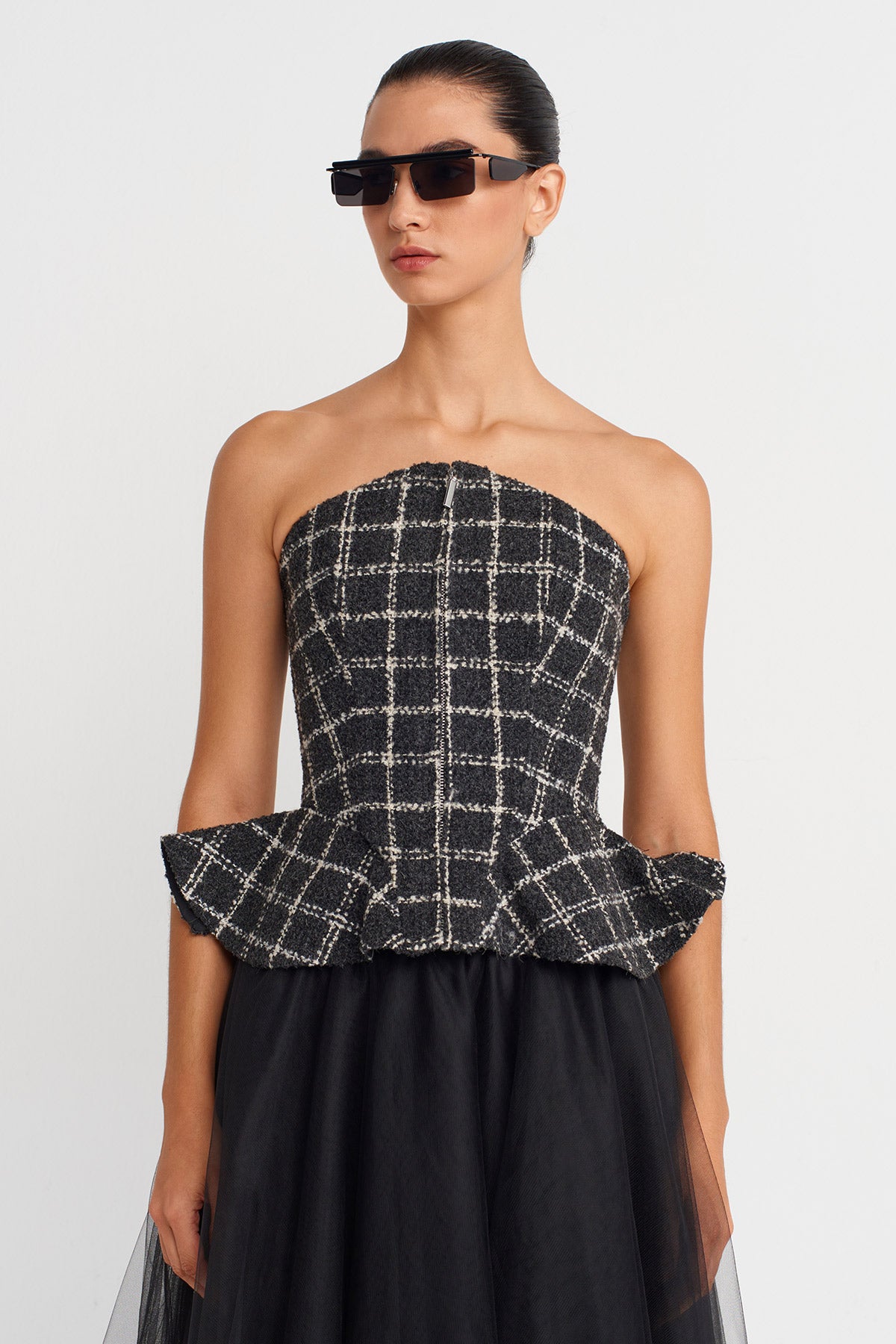 Grey/White Plaid Tweed Corset-K251011076