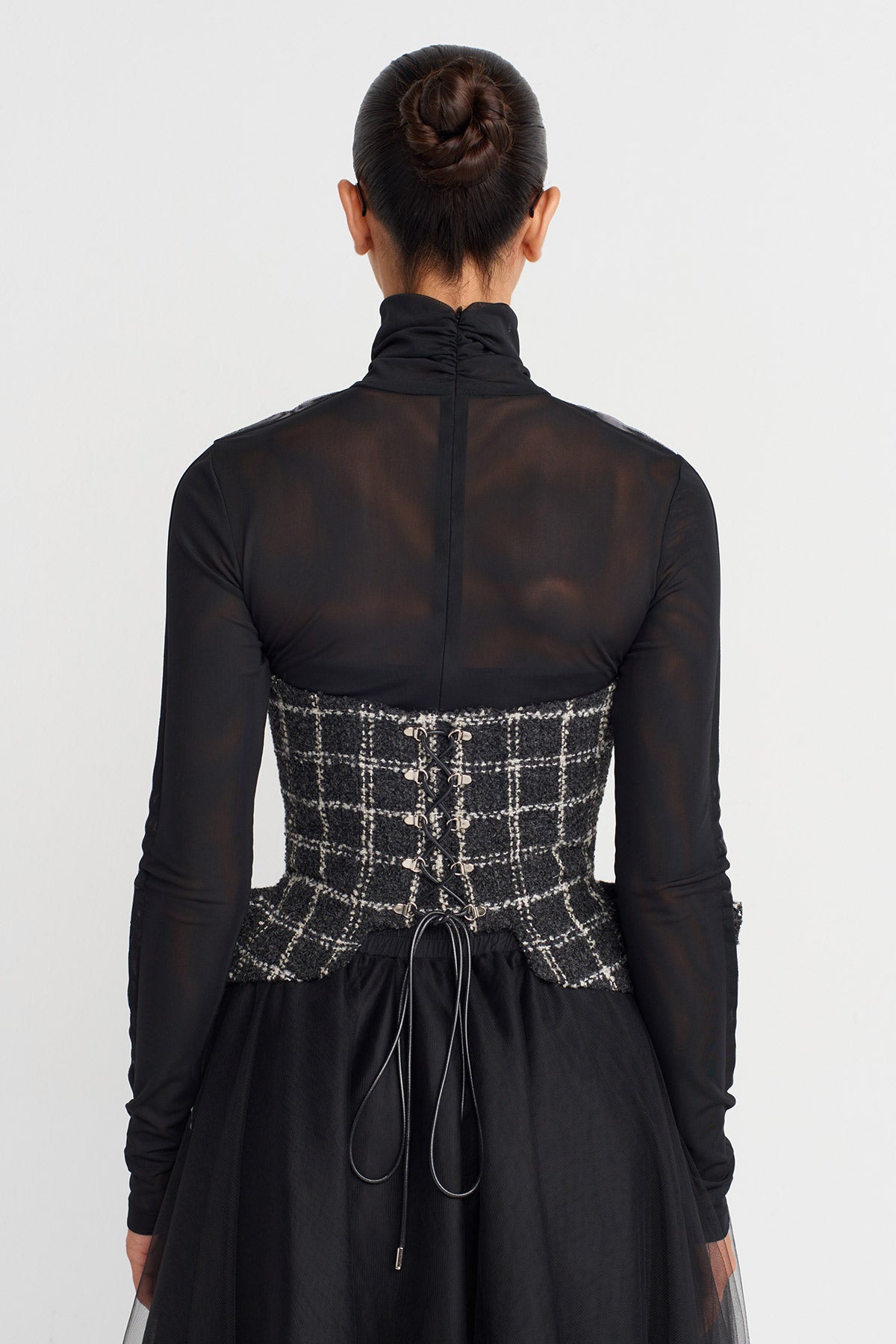 Grey/White Plaid Tweed Corset-K251011076