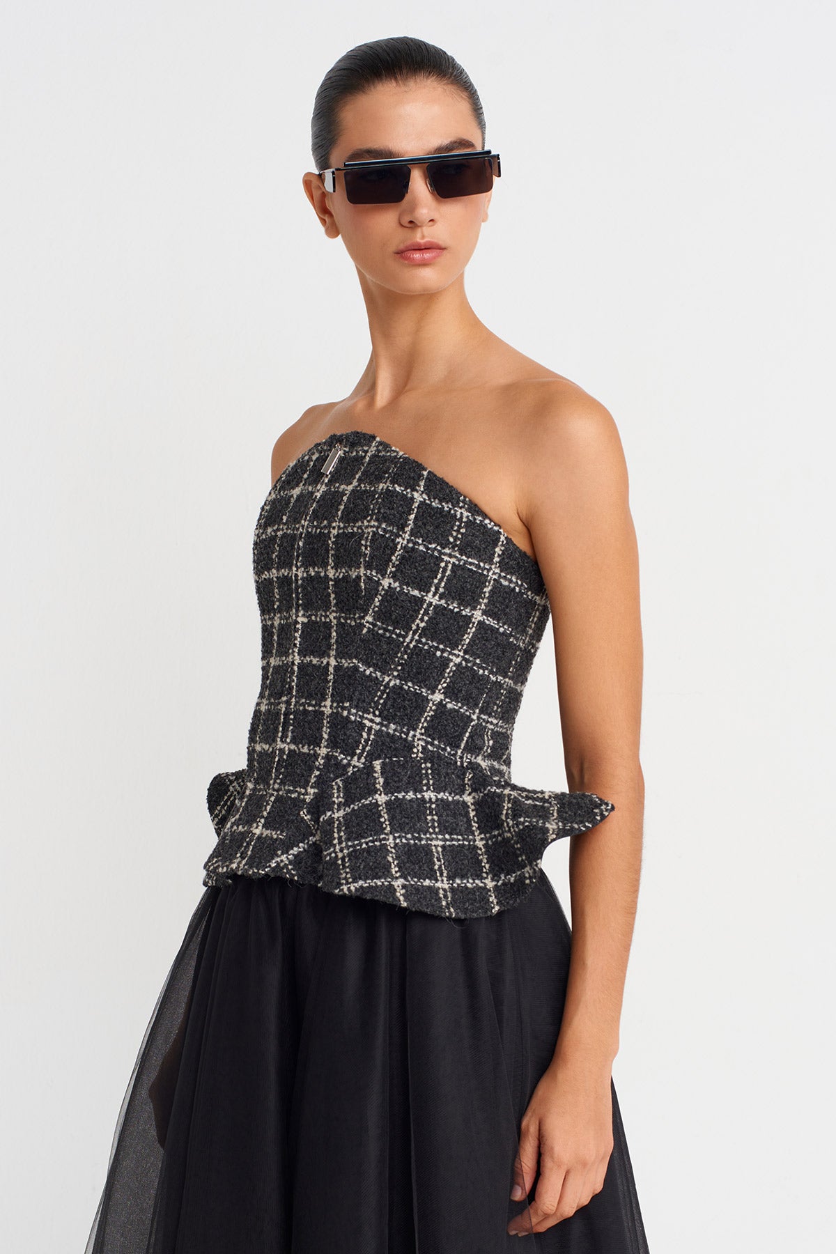 Grey/White Plaid Tweed Corset-K251011076