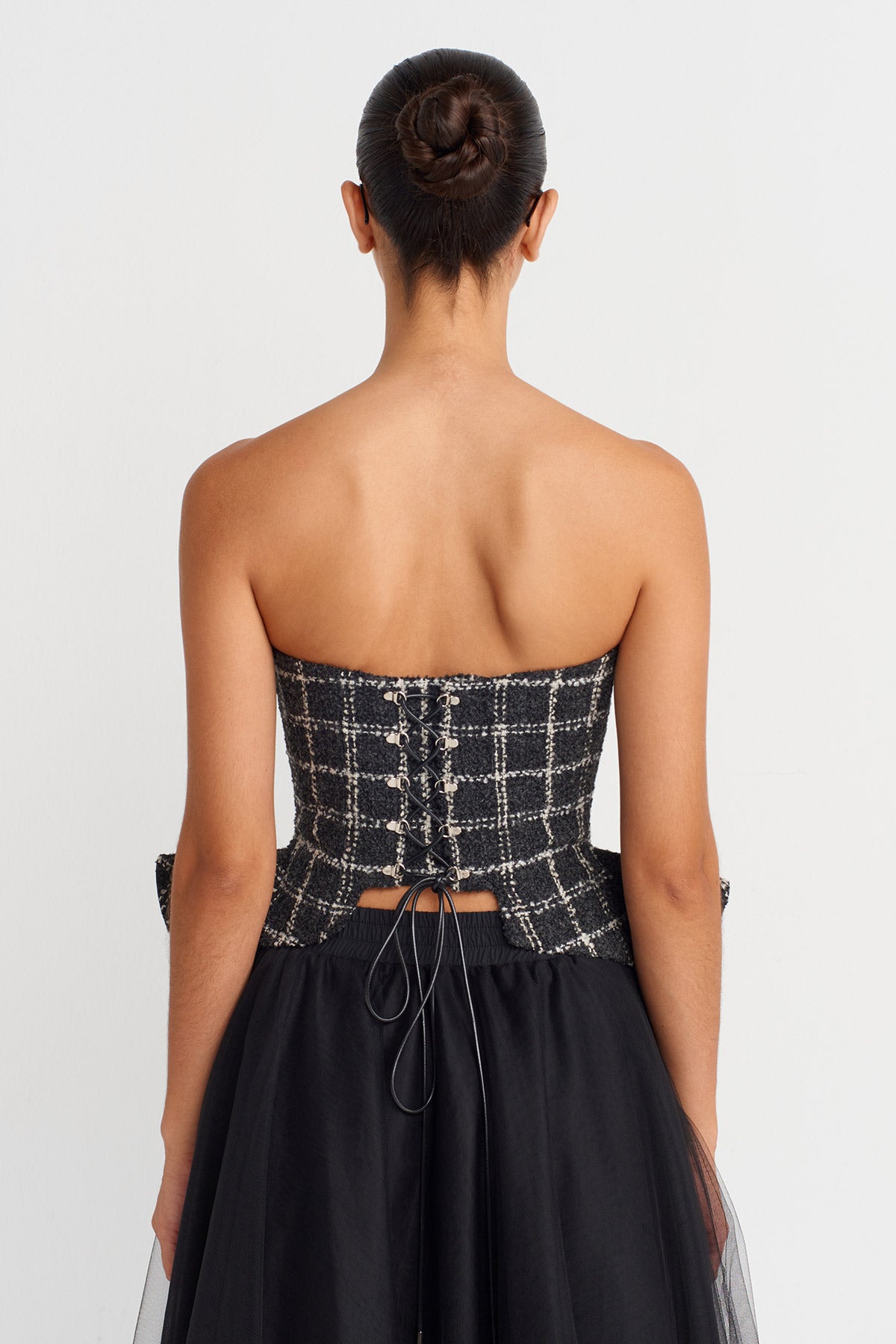 Grey/White Plaid Tweed Corset-K251011076