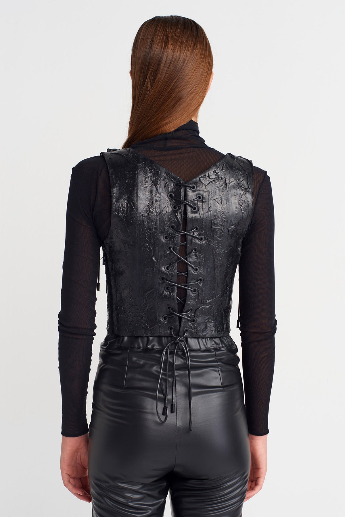 Black Lace-up Corset Bustier-K251011078