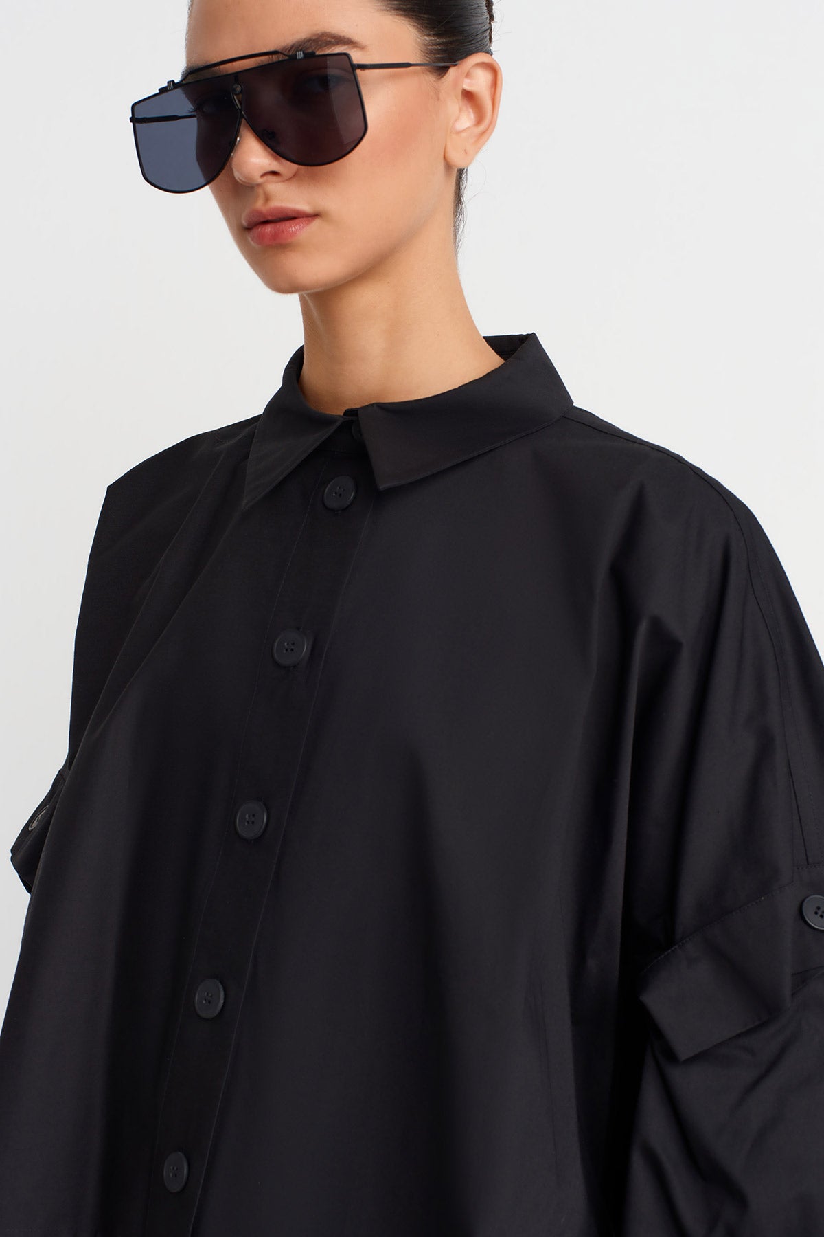 Black Layered Oversized Shirt-K251011082