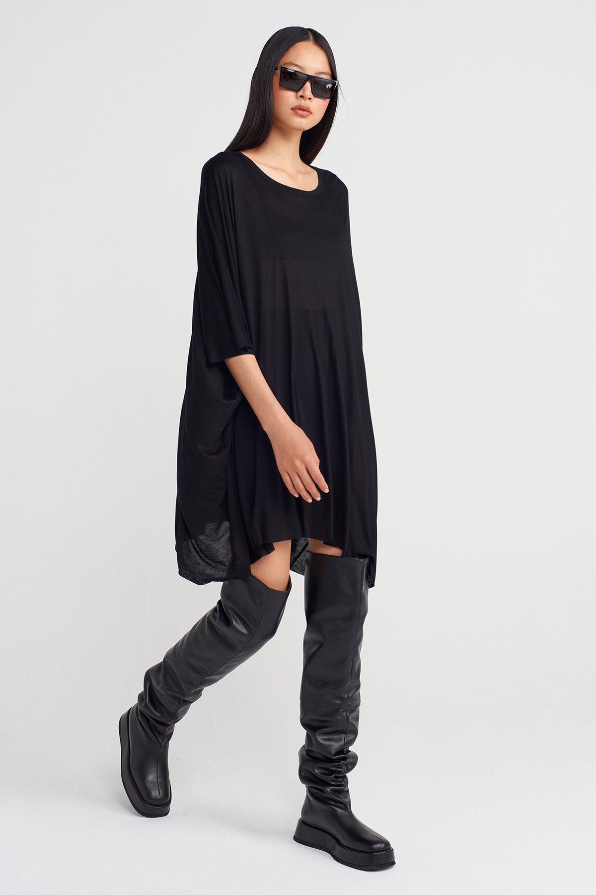Black Oversized Tunic Bamboo Blouse-K251011085