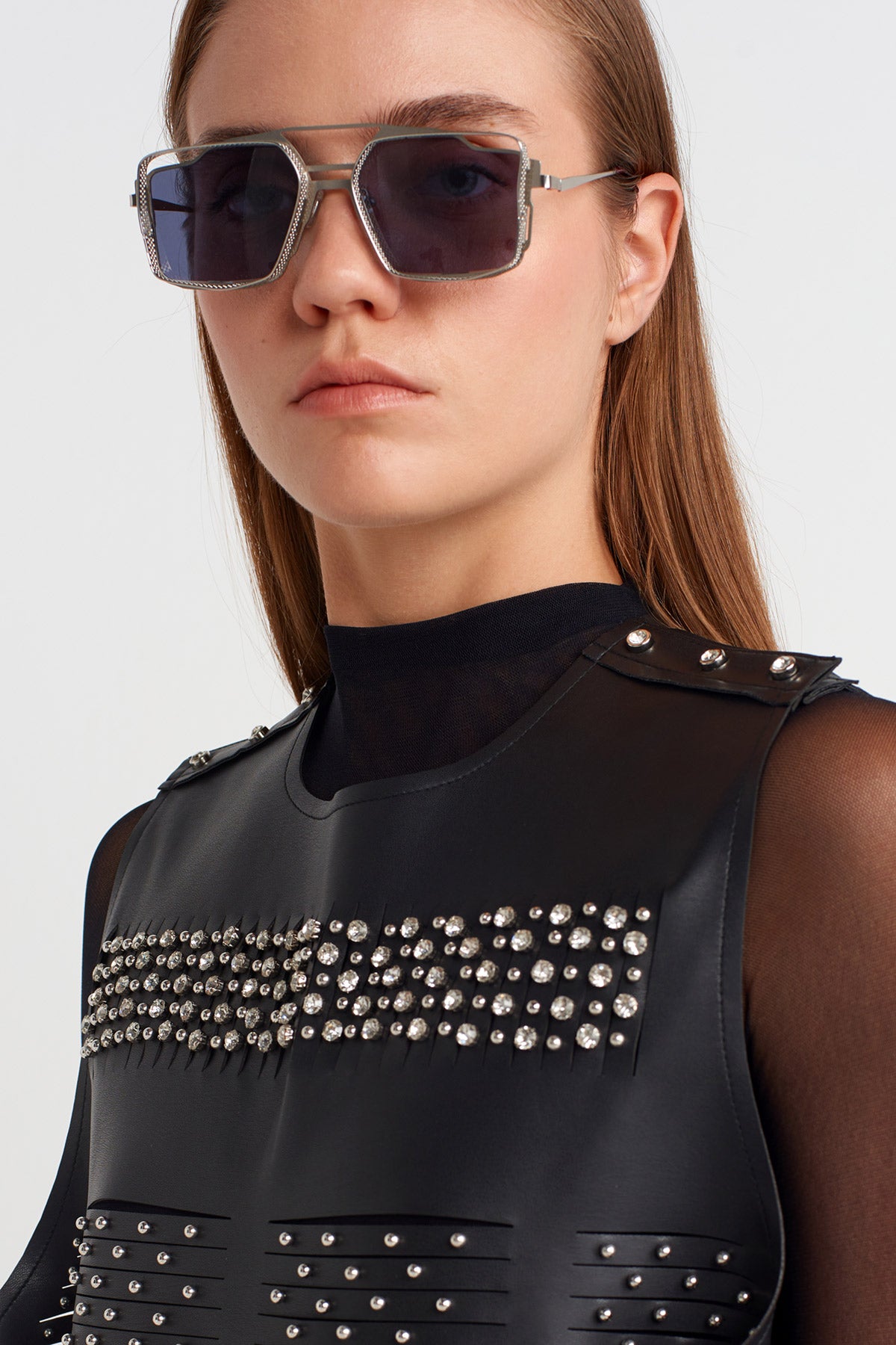 Black Studded Leather Tunic-K251011089