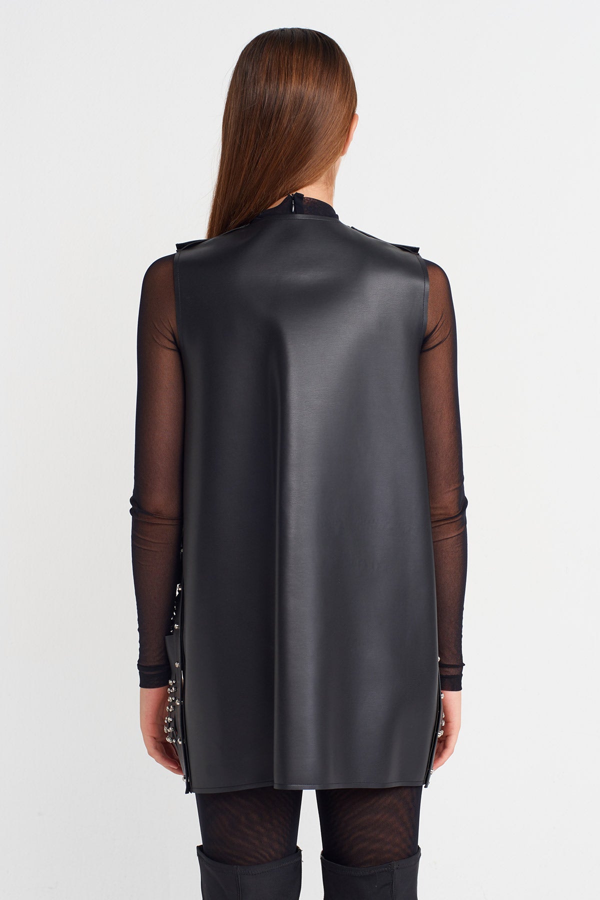 Black Studded Leather Tunic-K251011089