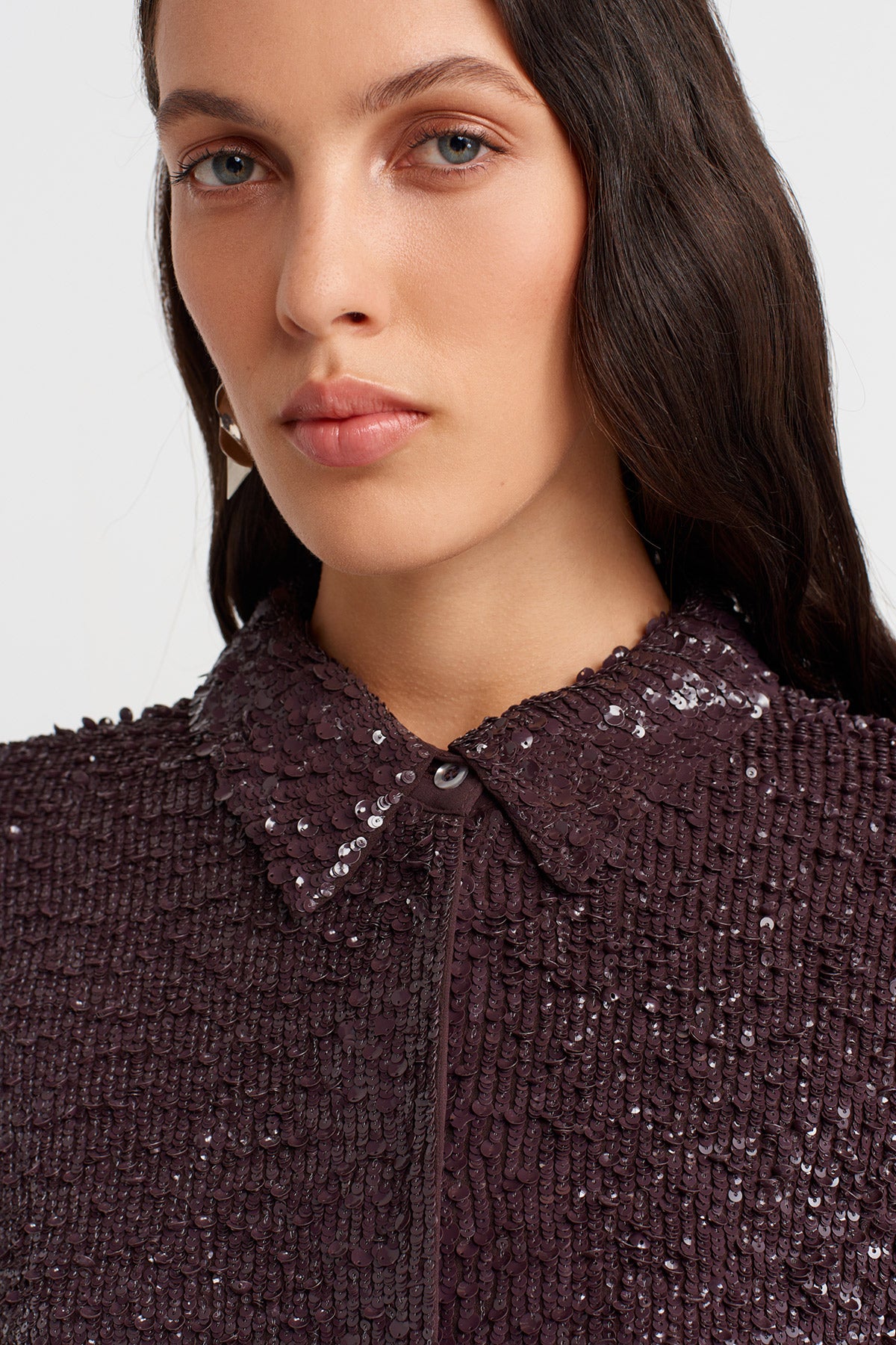 Dark Purple Sequin Elegant Blouse-K251011090