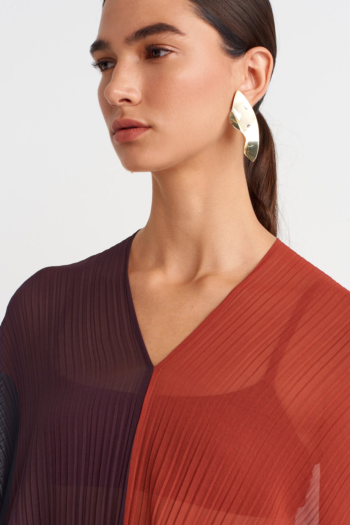 Multicolor Pleated Chiffon Blouse-K251011097