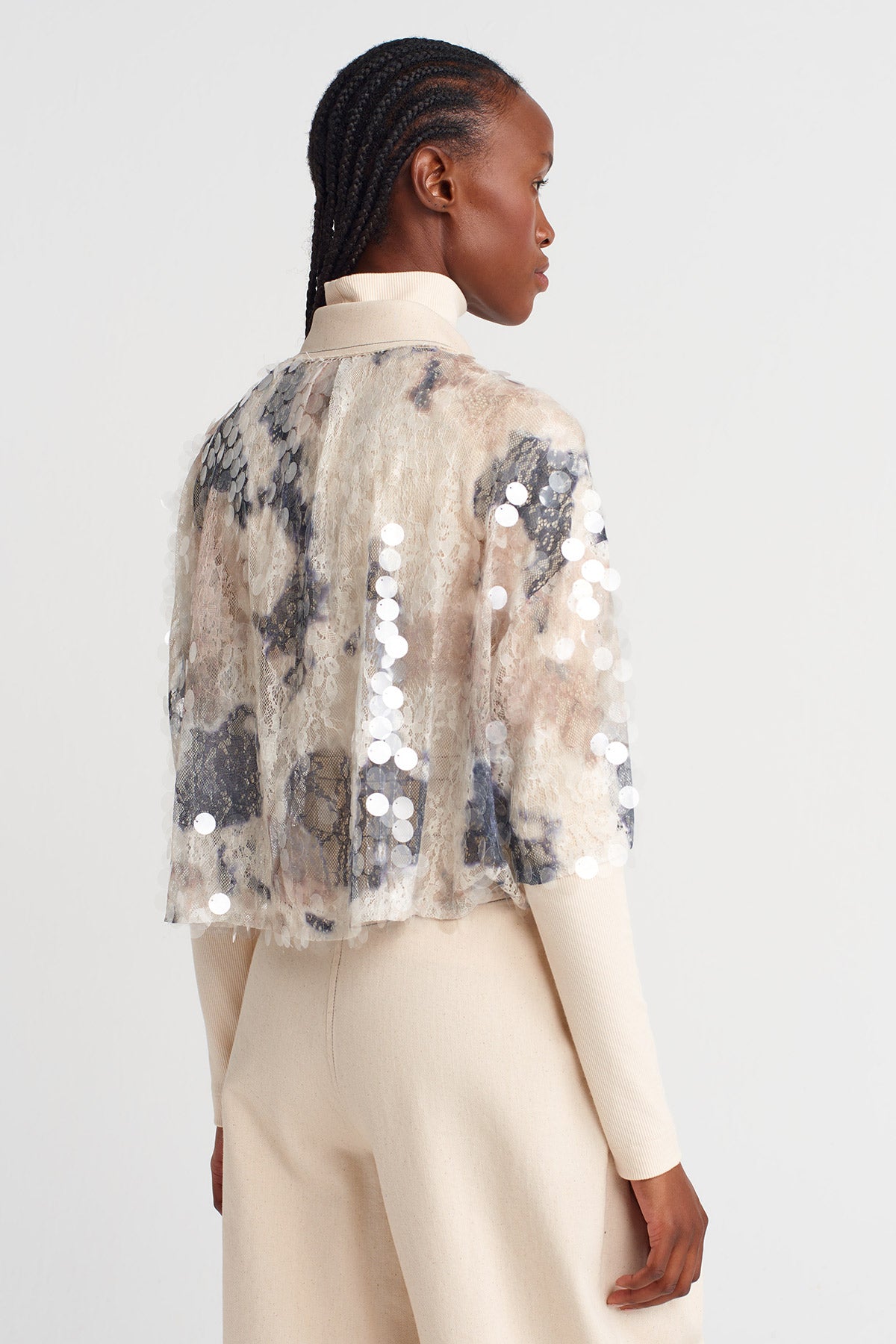 Sequin-Embroidered Guipure Crop Shirt-K251011101