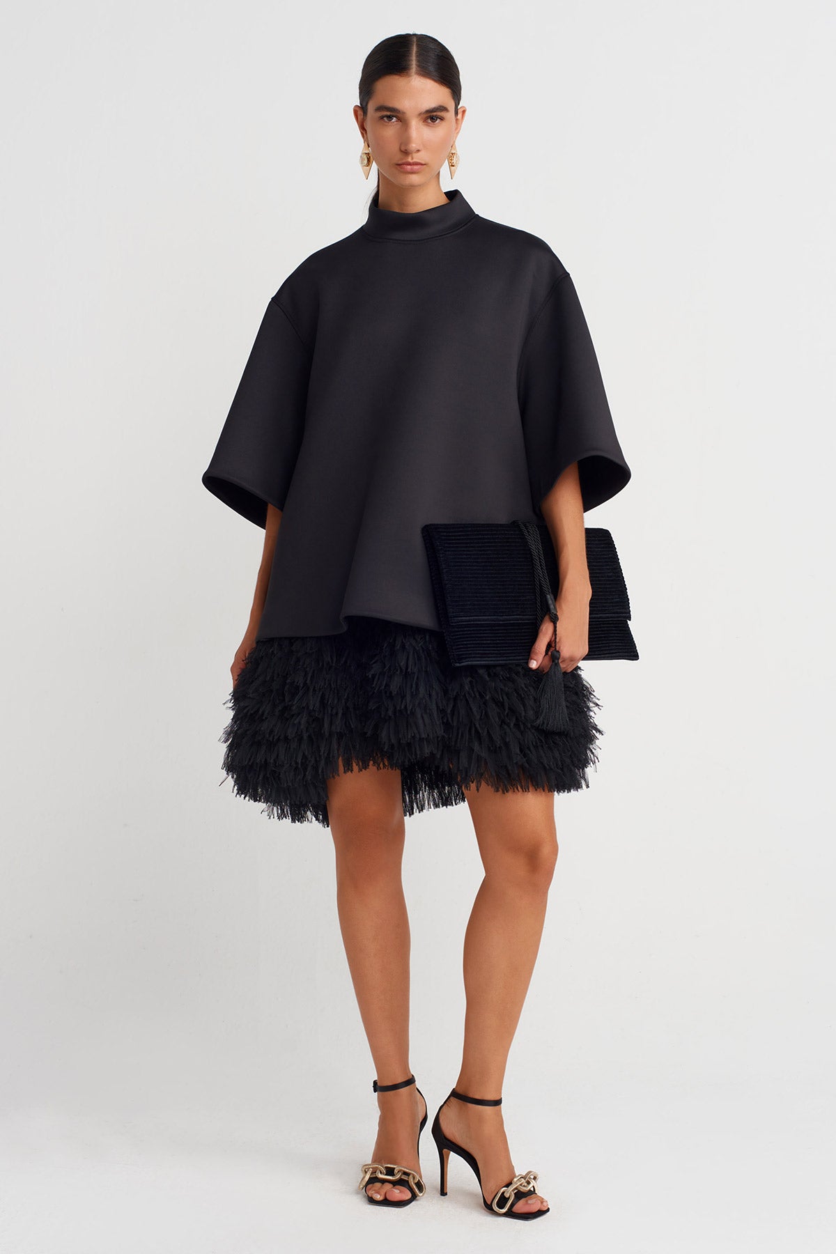 Black Black Scuba Fabric Mock Neck Top-K251011112