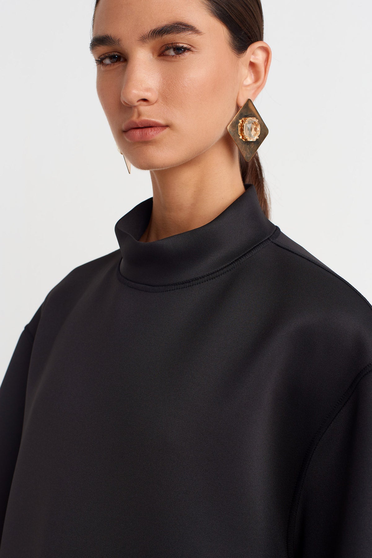 Black Black Scuba Fabric Mock Neck Top-K251011112