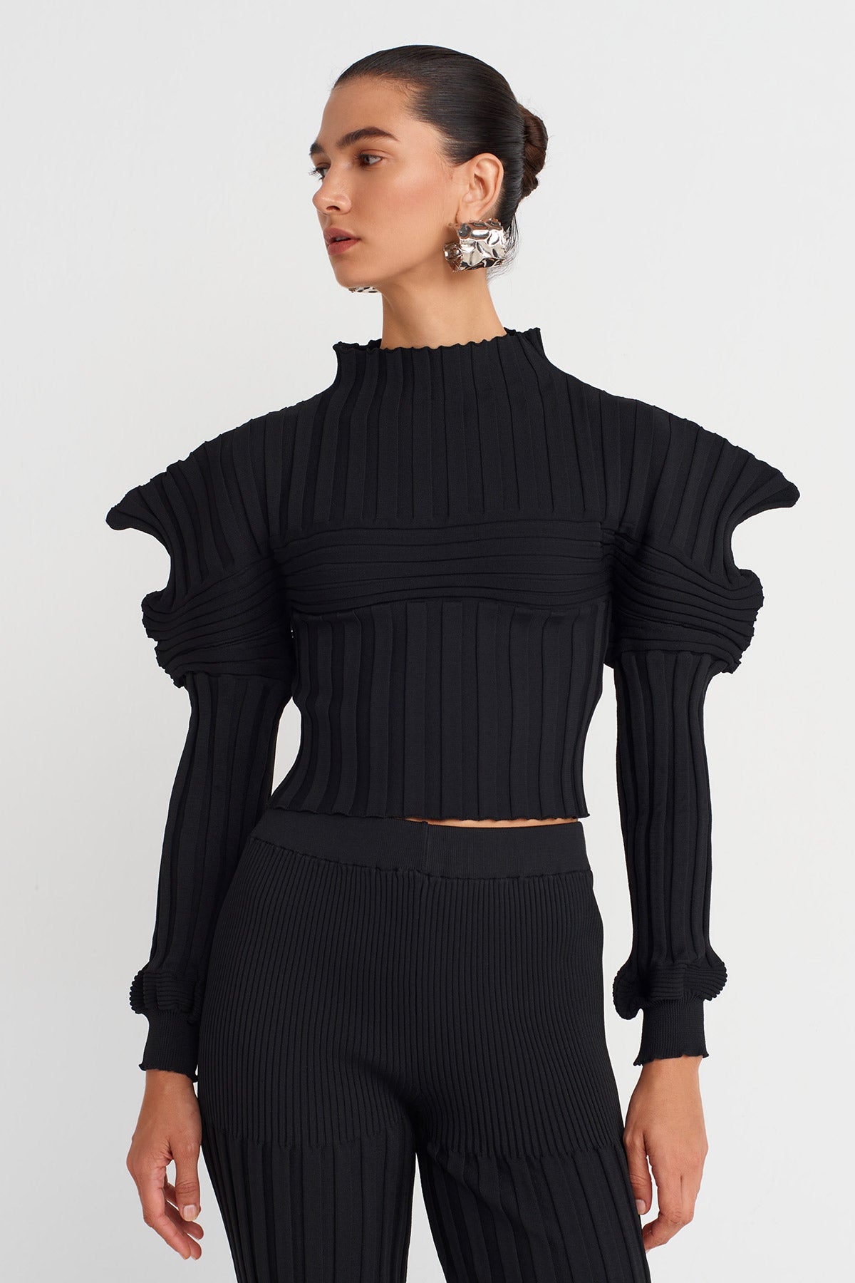 Black Knitted Shoulder Detailed Blouse-K251011114