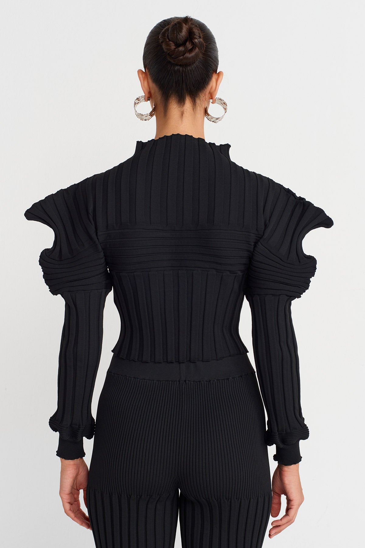 Black Knitted Shoulder Detailed Blouse-K251011114