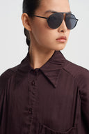 Burgundy Draped Satin Shirt-K261011115