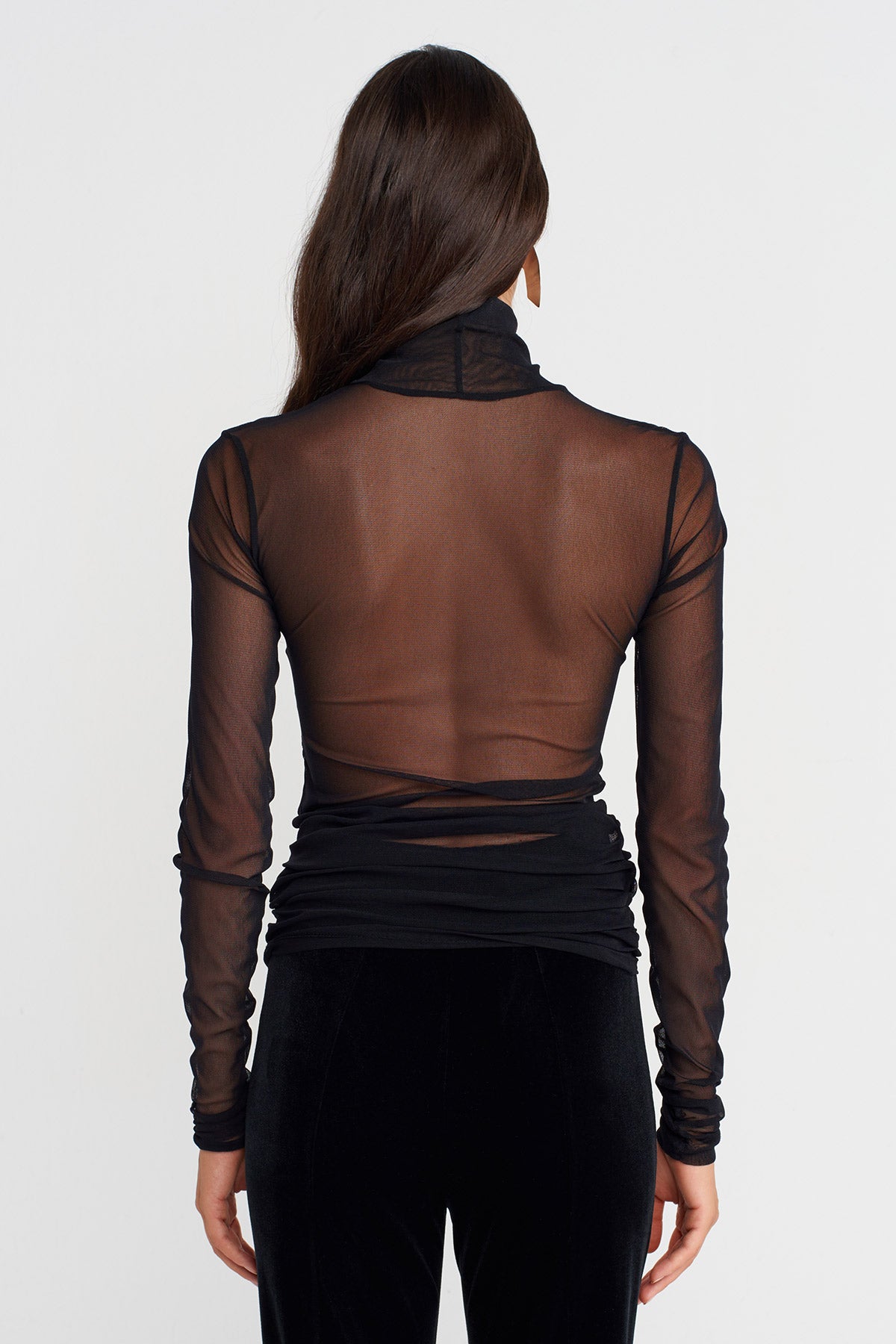 Black Velvet Mesh Front Bodysuit-K251011117