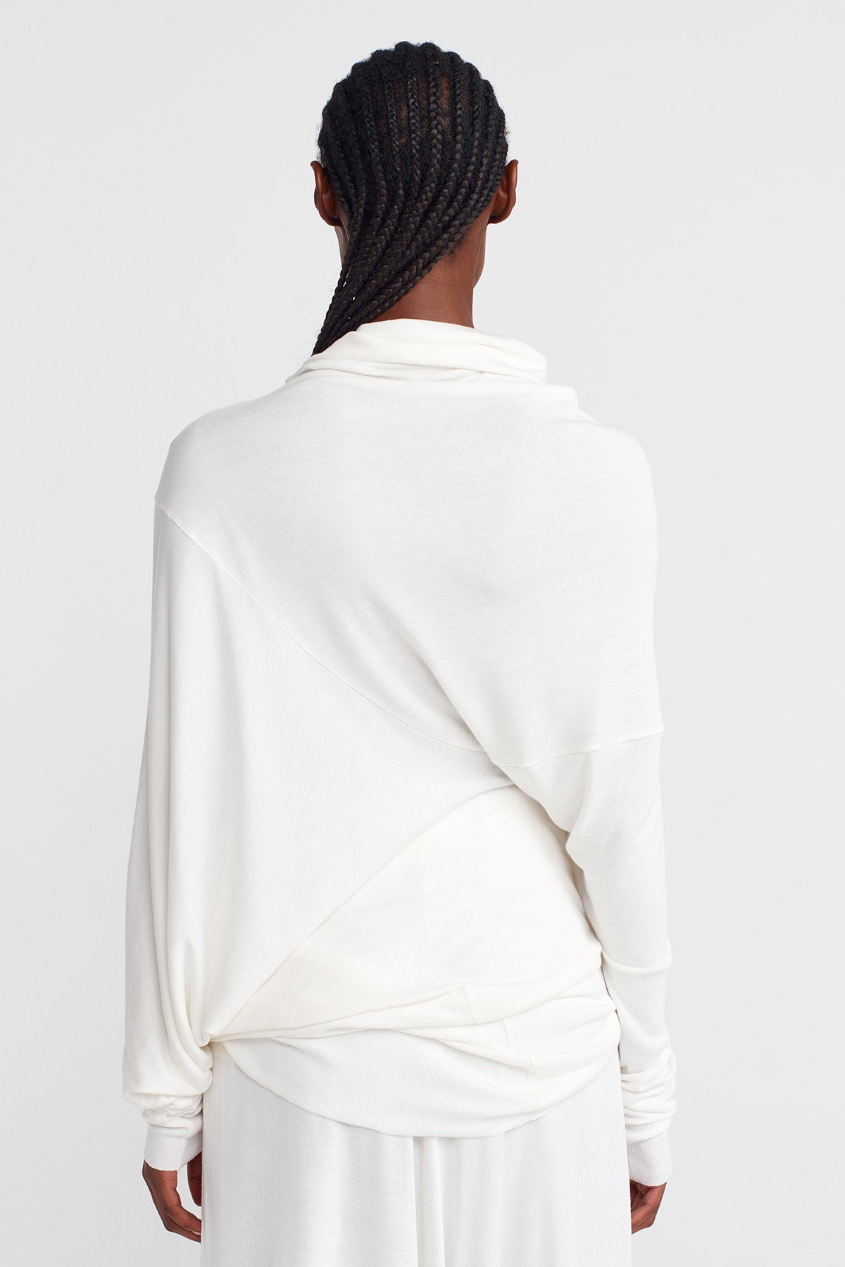 Off White Asymmetric, Drop Sleeve Blouse-K251011121