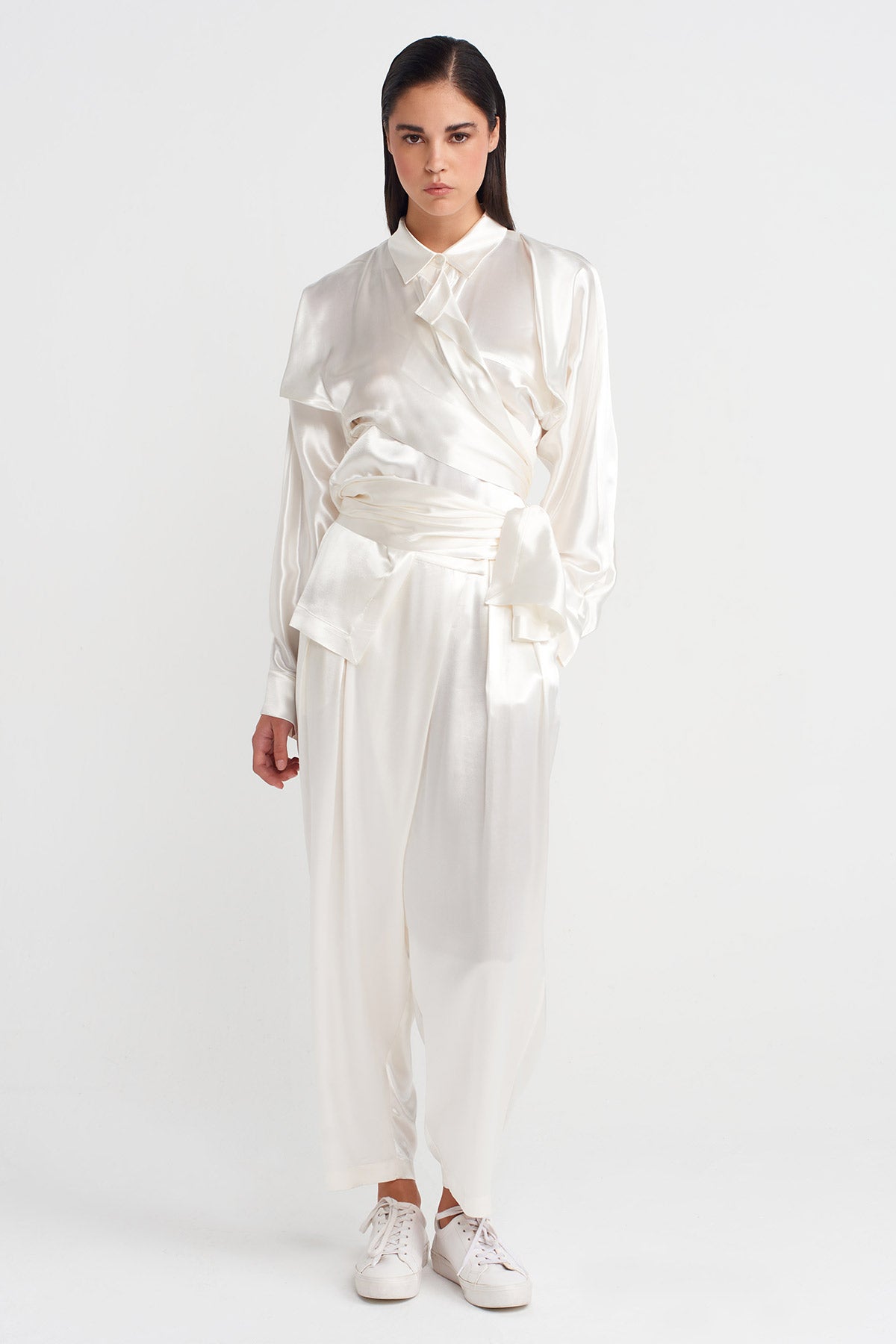 Off White Satin Samurai Shirt-K251011122