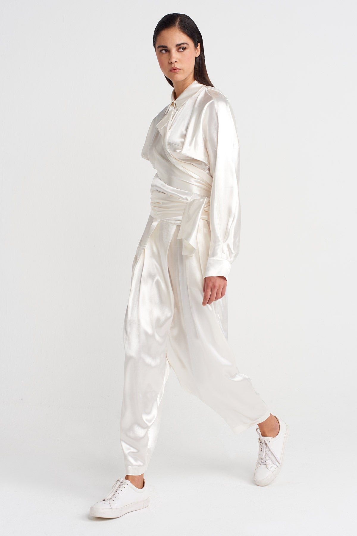 Off White Satin Samurai Shirt-K251011122