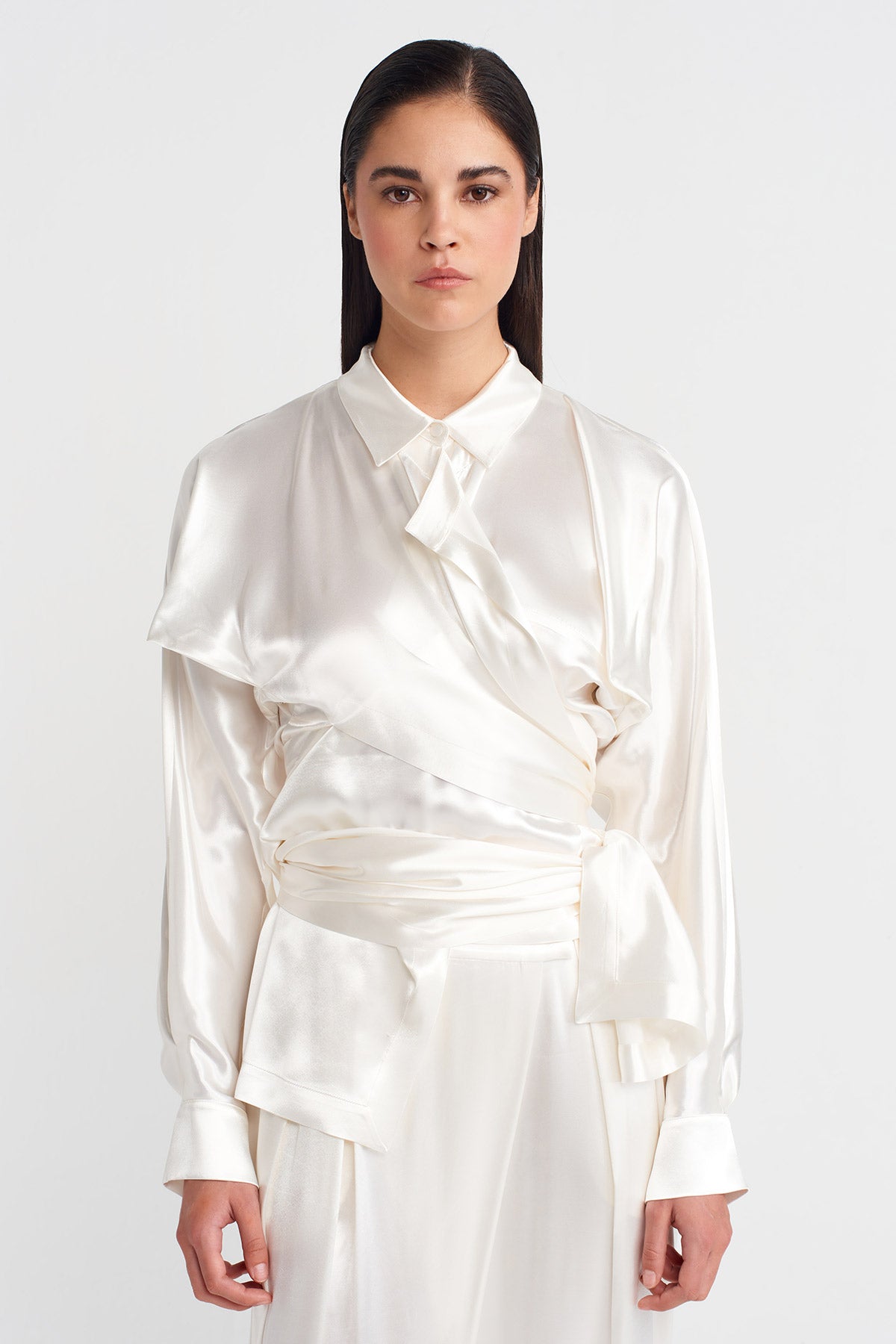 Off White Satin Samurai Shirt-K251011122