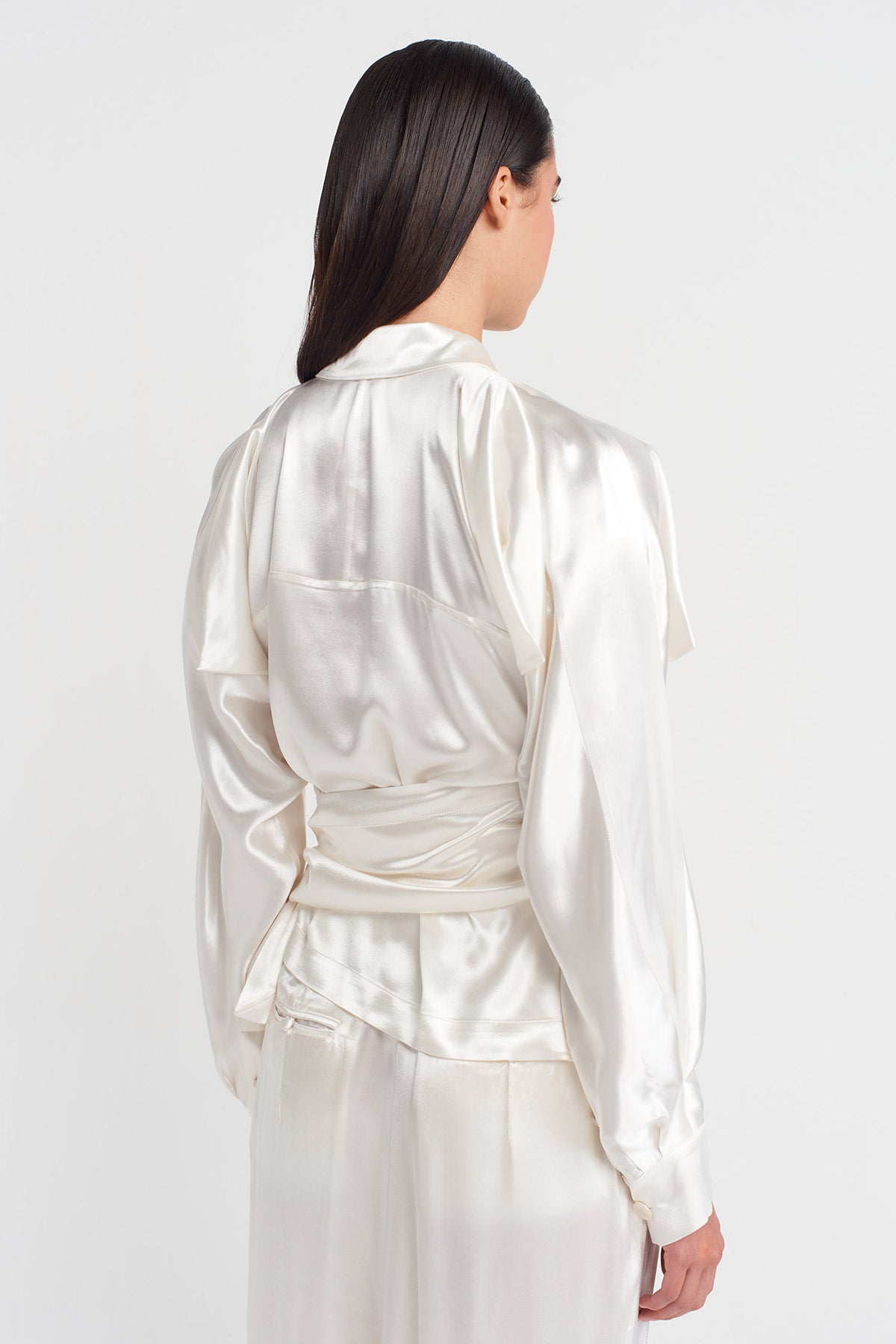 Off White Satin Samurai Shirt-K251011122
