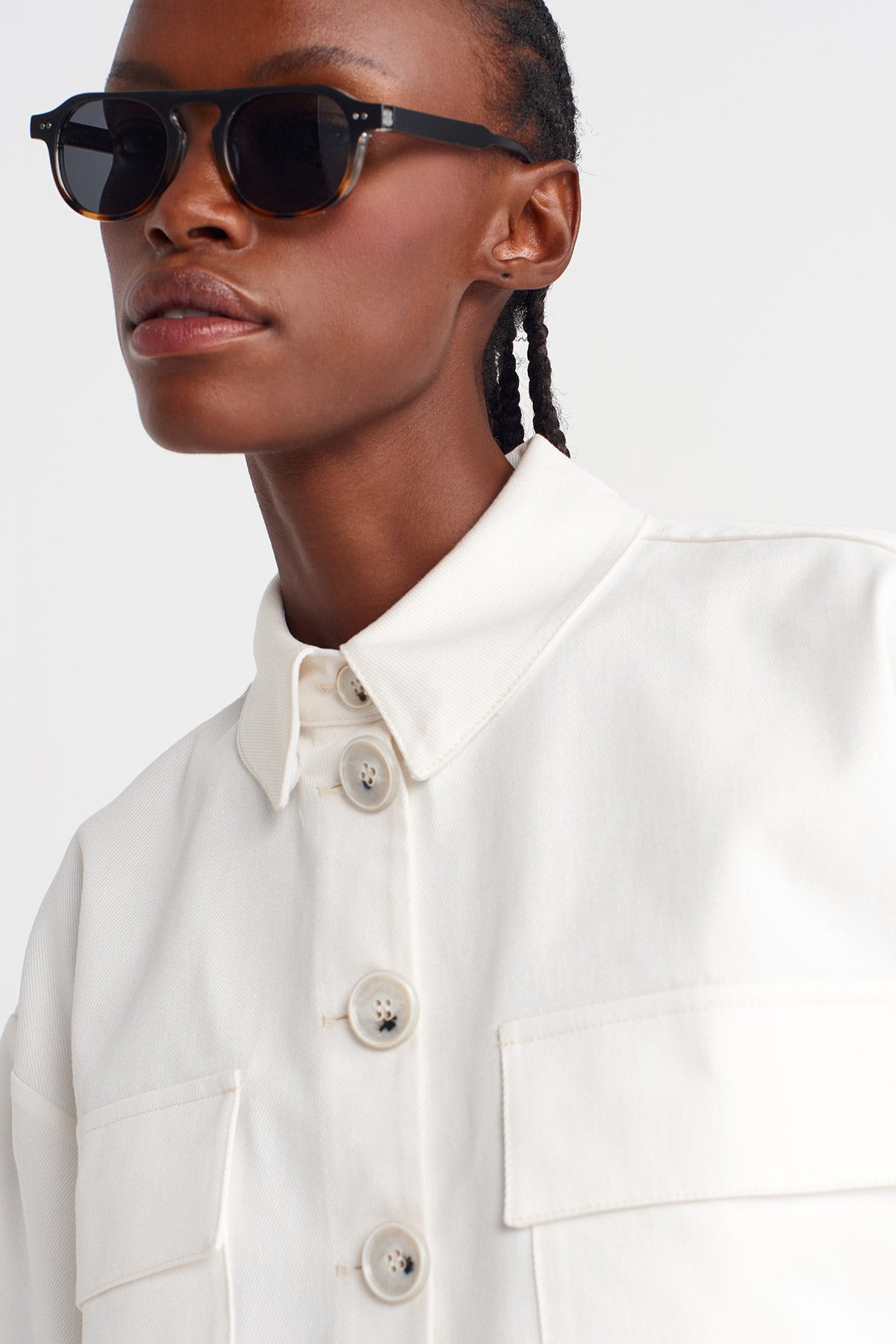 Off White Denim Crop Shirt-K251011123