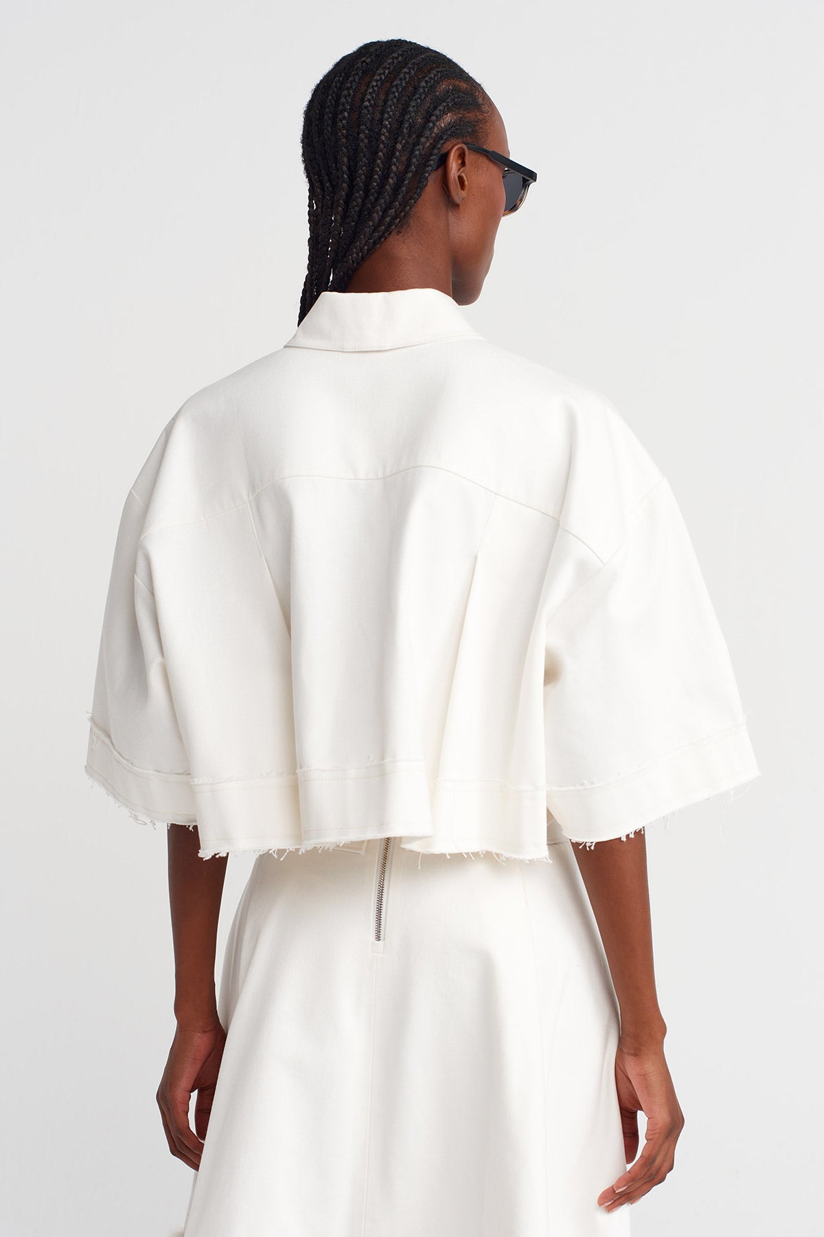 Off White Denim Crop Shirt-K251011123