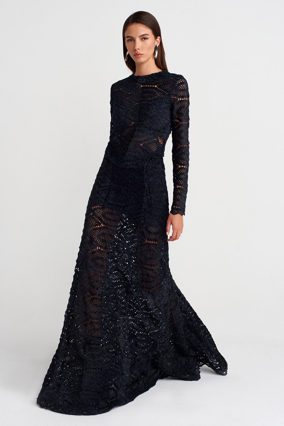 Black Oval Cut Textured Lace Blouse-K251011129