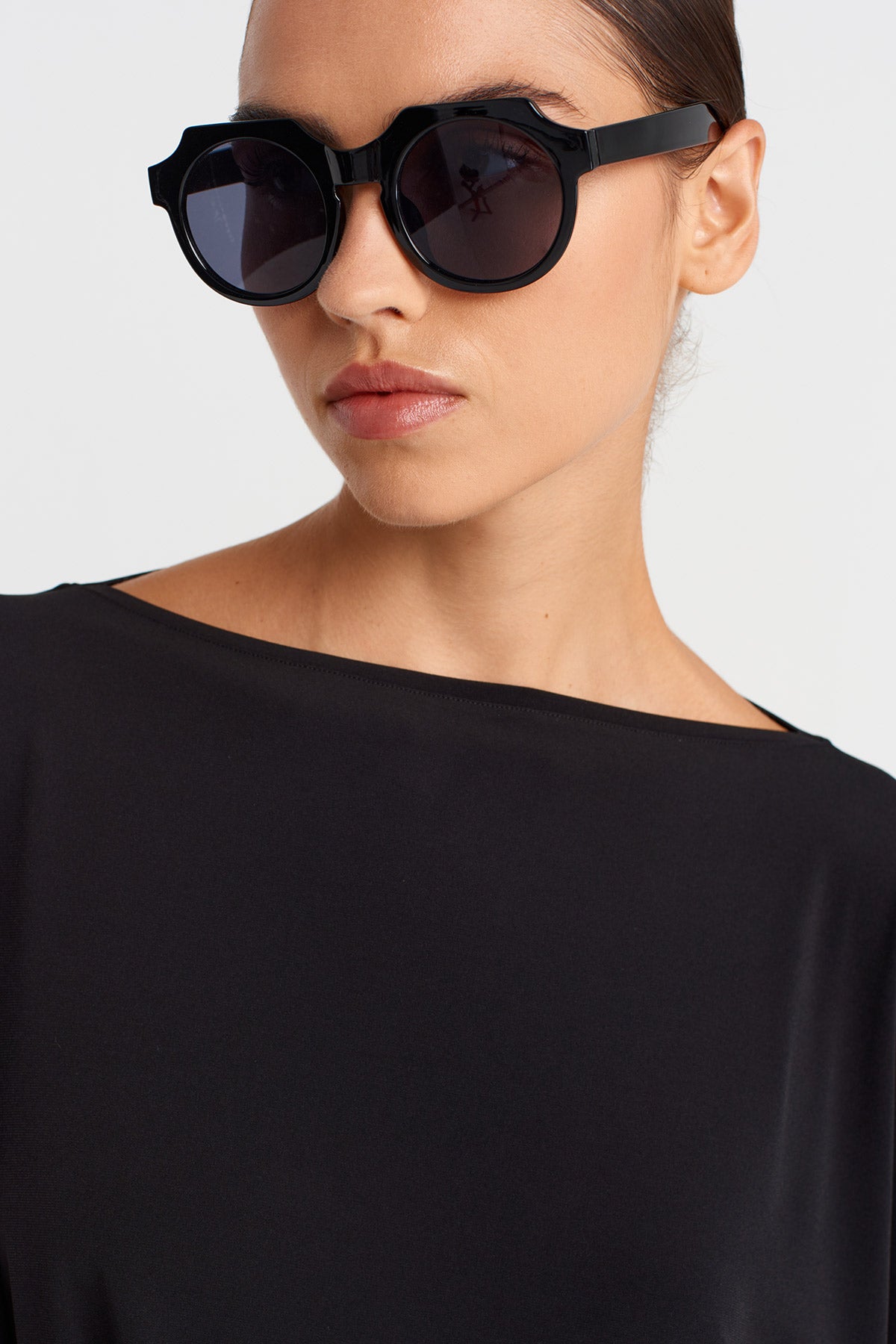 Black Oversized Jersey Blouse with Side Pockets-K251011133