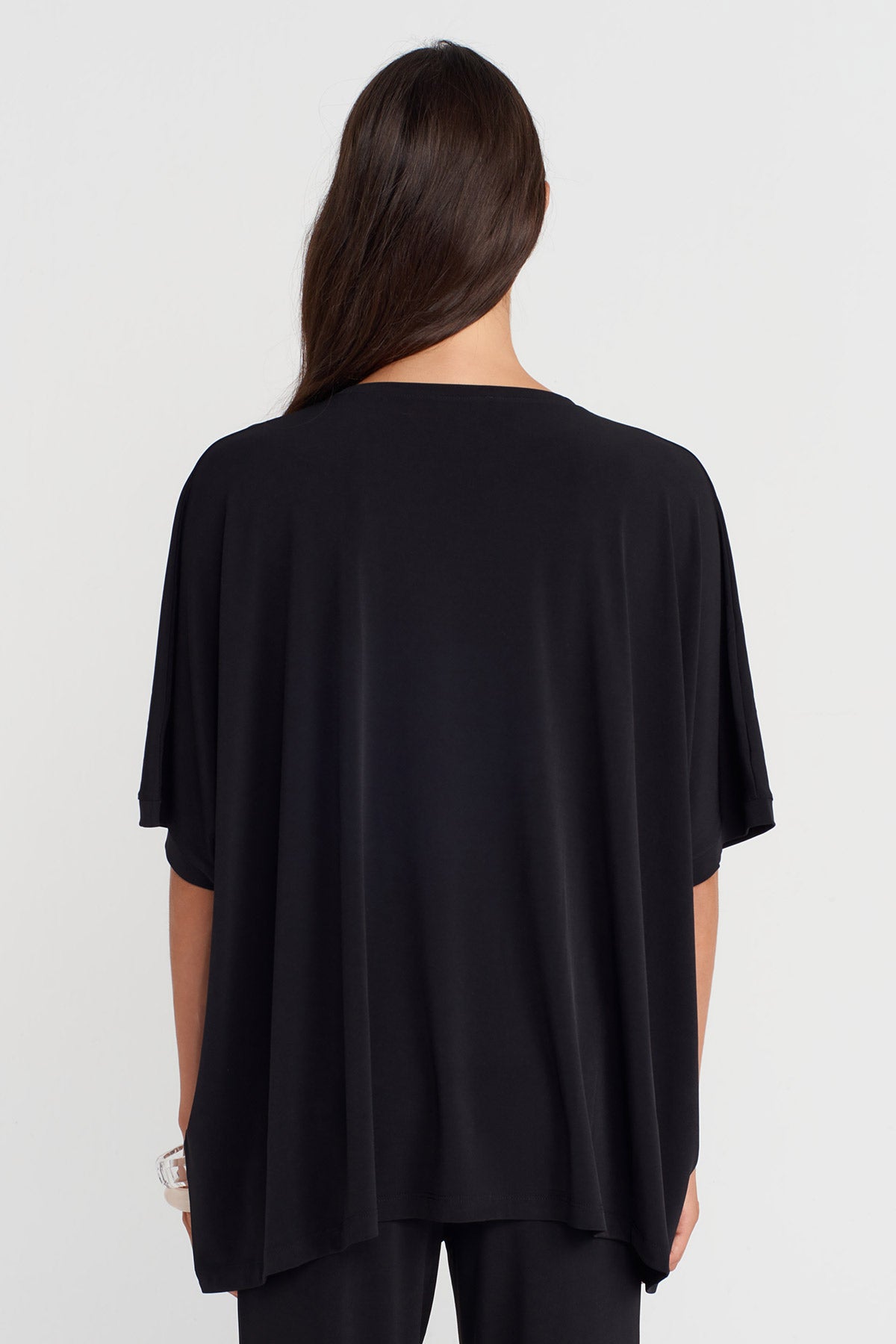 Black Draped Jersey T-shirt-K251011135