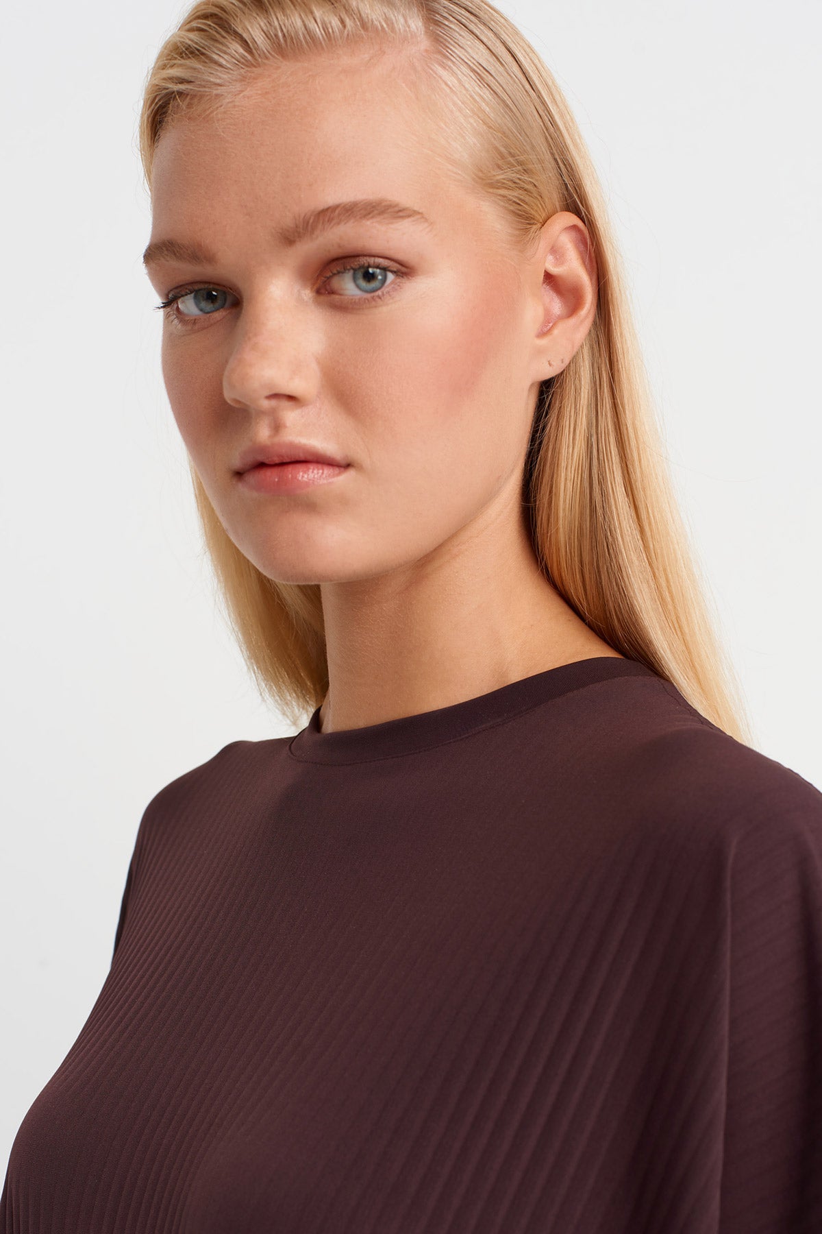 Dark Purple Pleated Oversize T-Shirt-K251011137