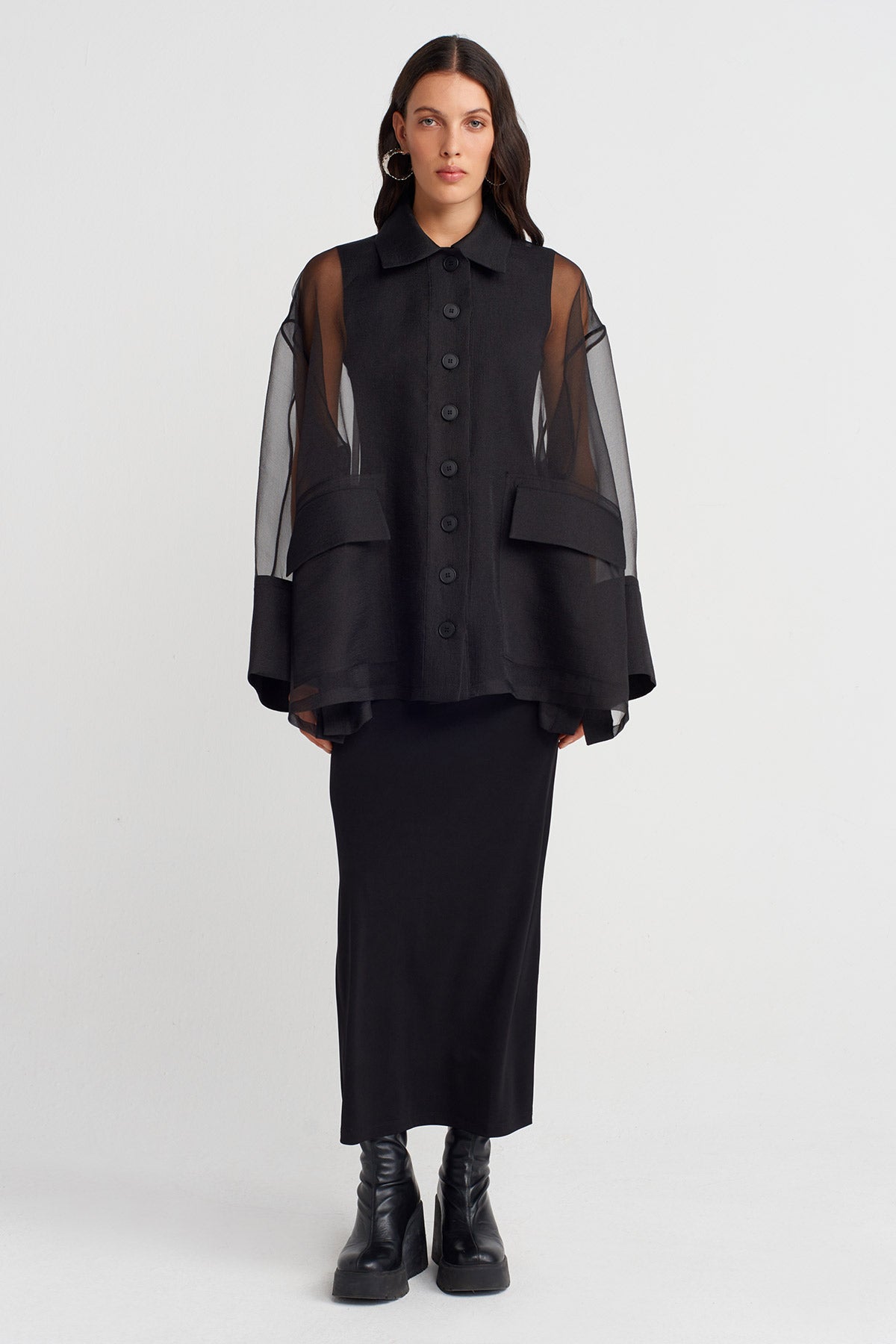 Black Oversized Organza Shirt-K251011138