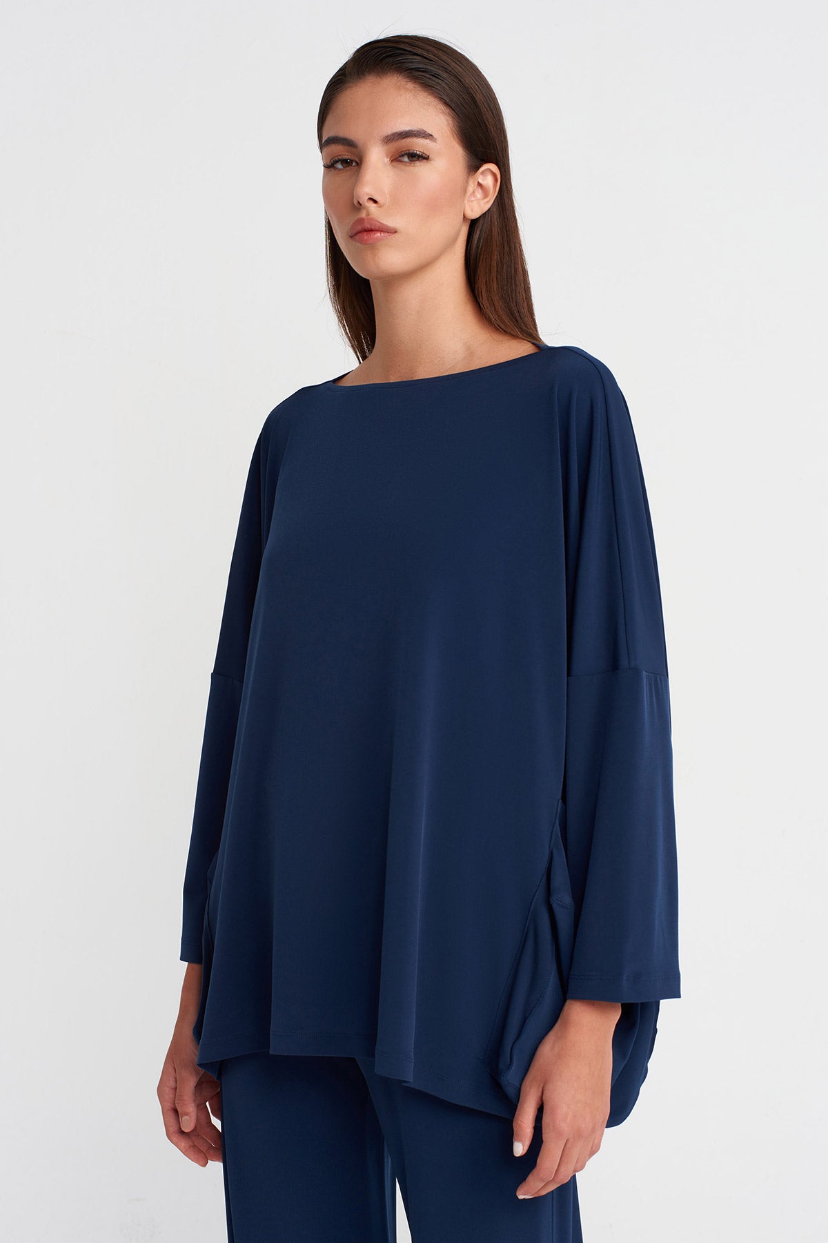 Black Blue Oversized Jersey Blouse-K251011139