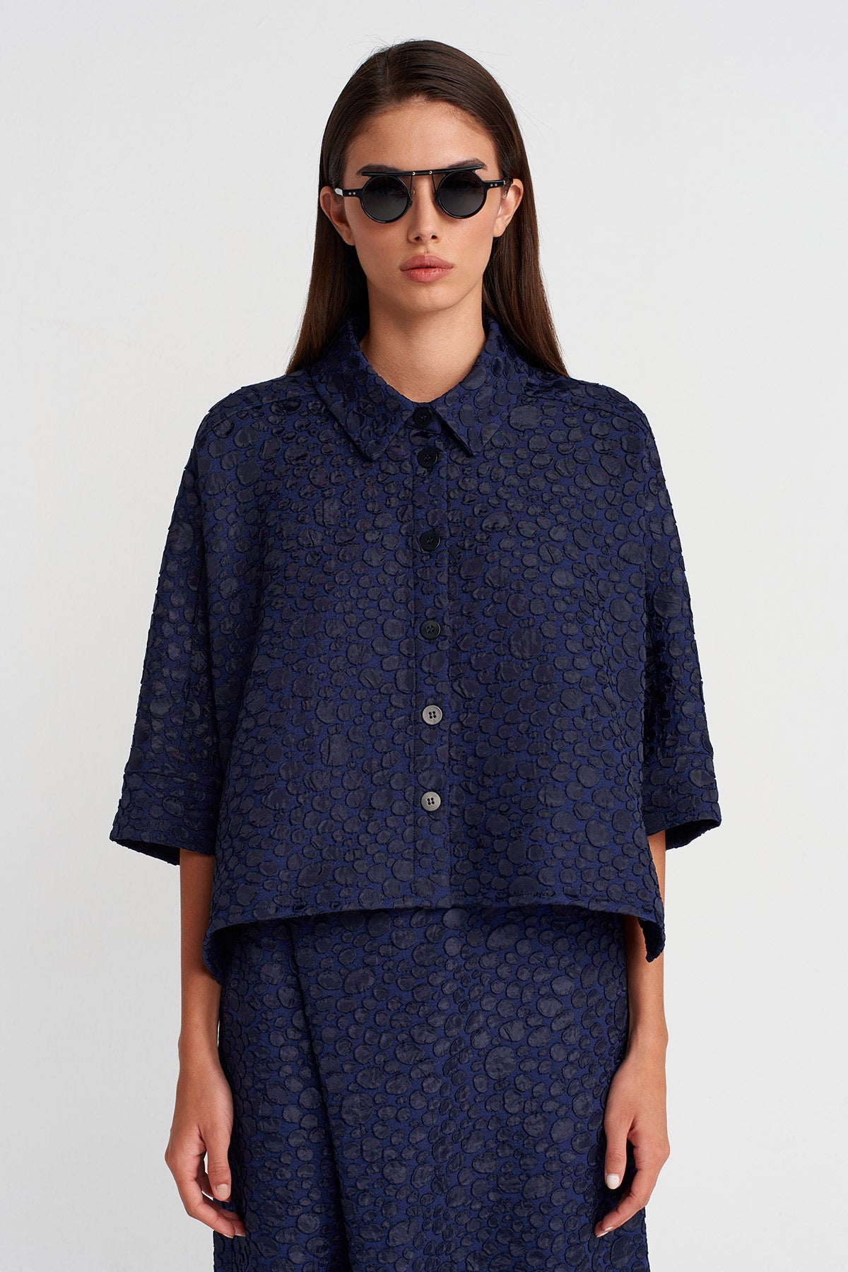 Purple Jacquard Short Shirt-K251011141