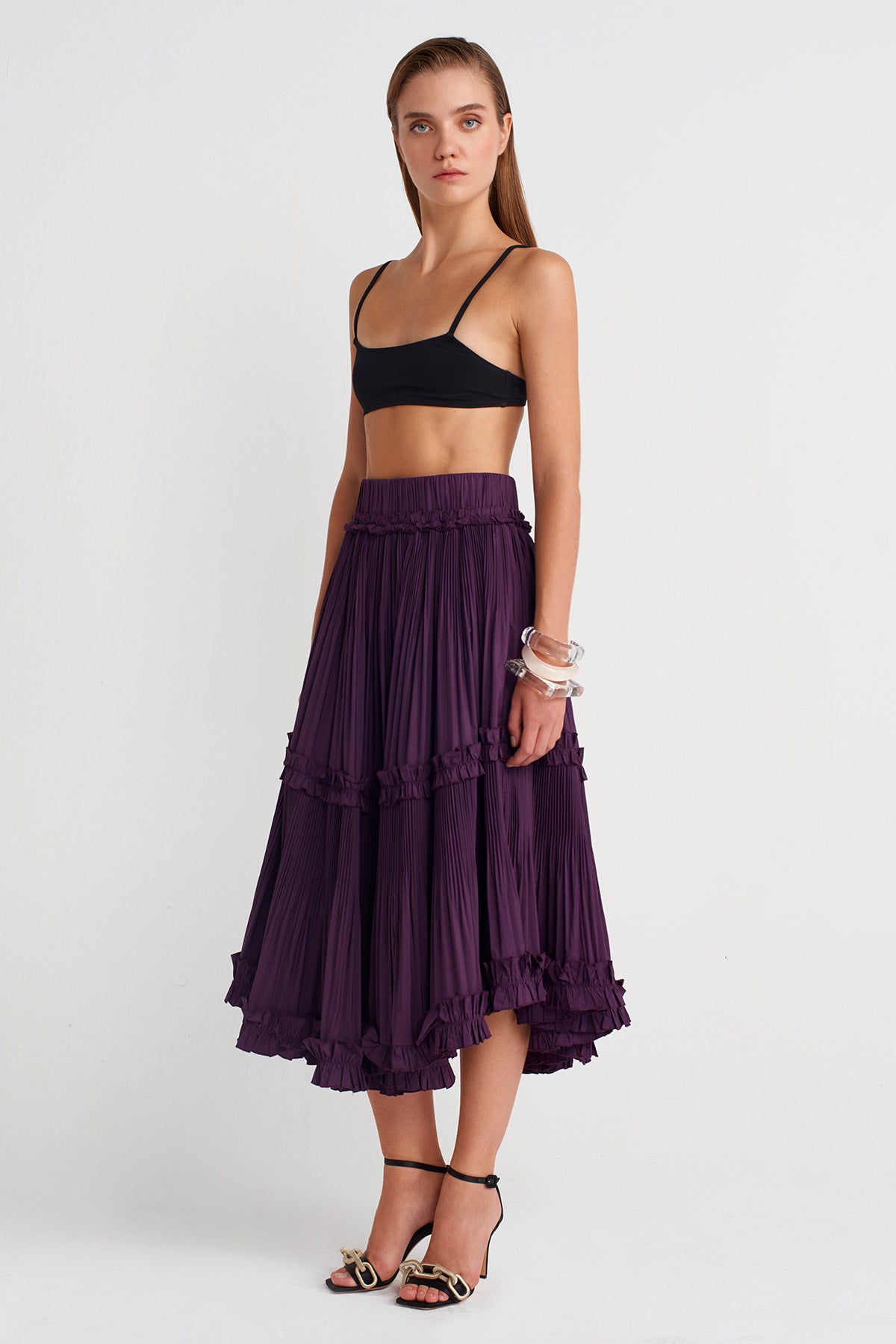 High-Waisted Midi Taffeta Skirt -K252012003
