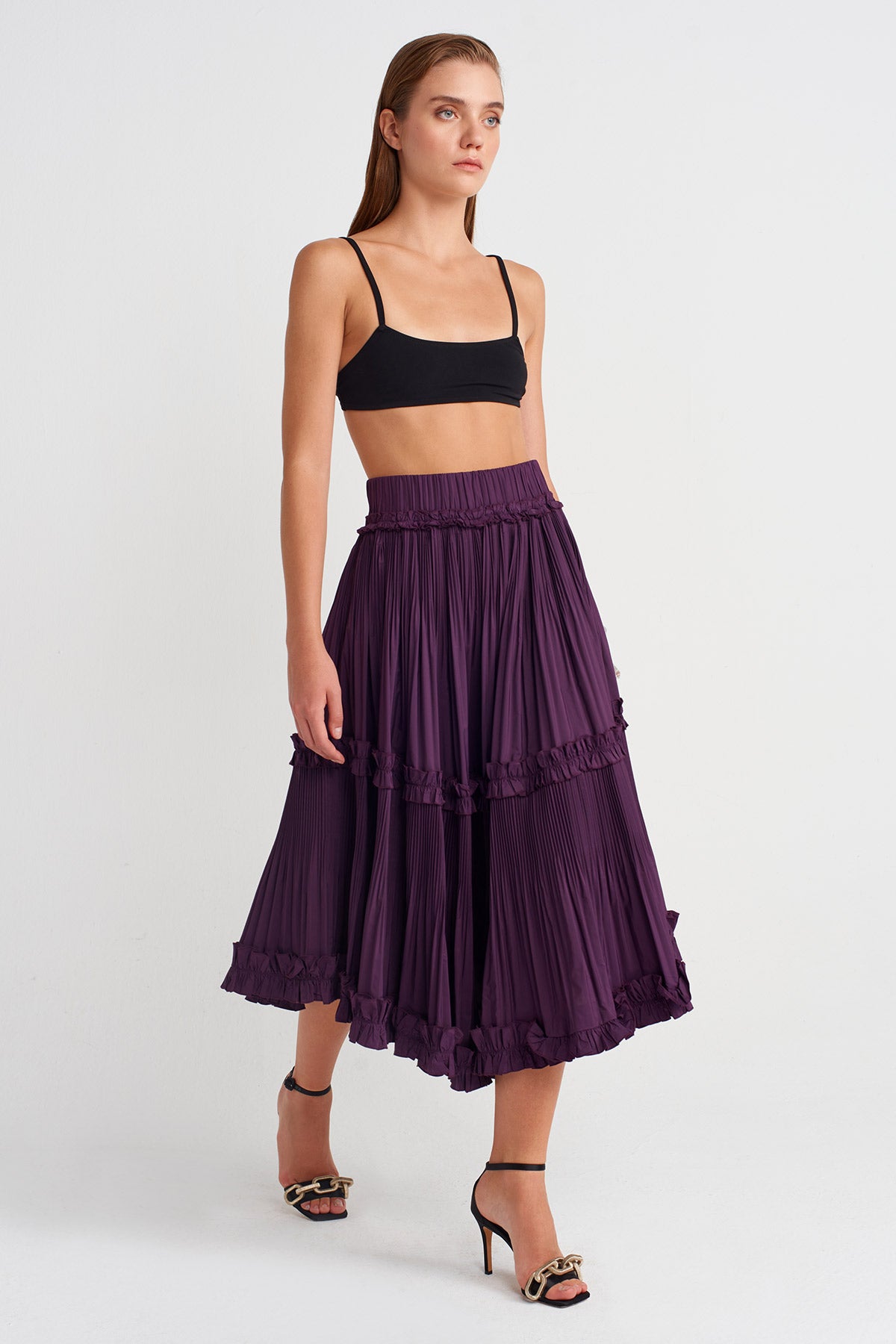 High-Waisted Midi Taffeta Skirt -K252012003