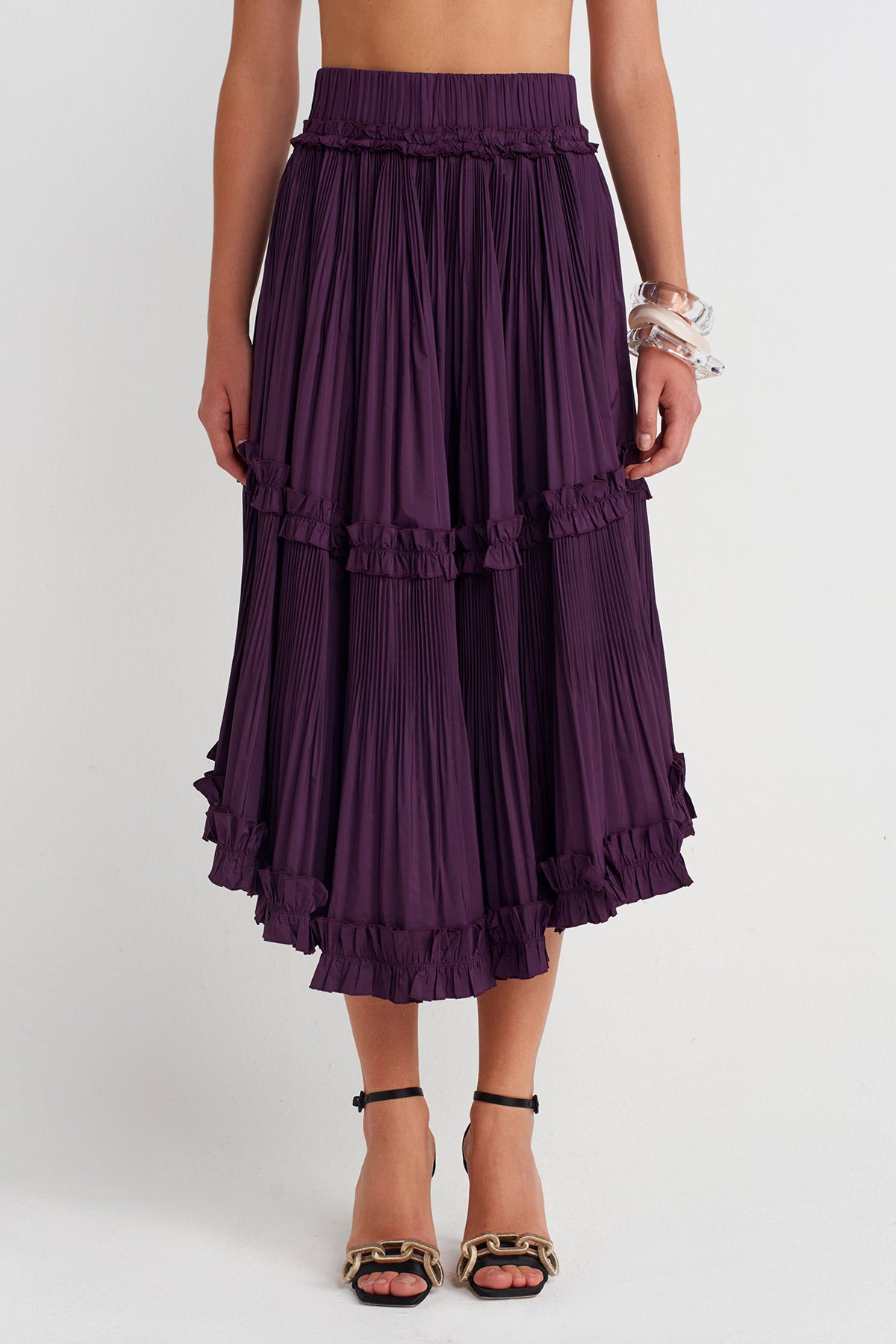 High-Waisted Midi Taffeta Skirt -K252012003