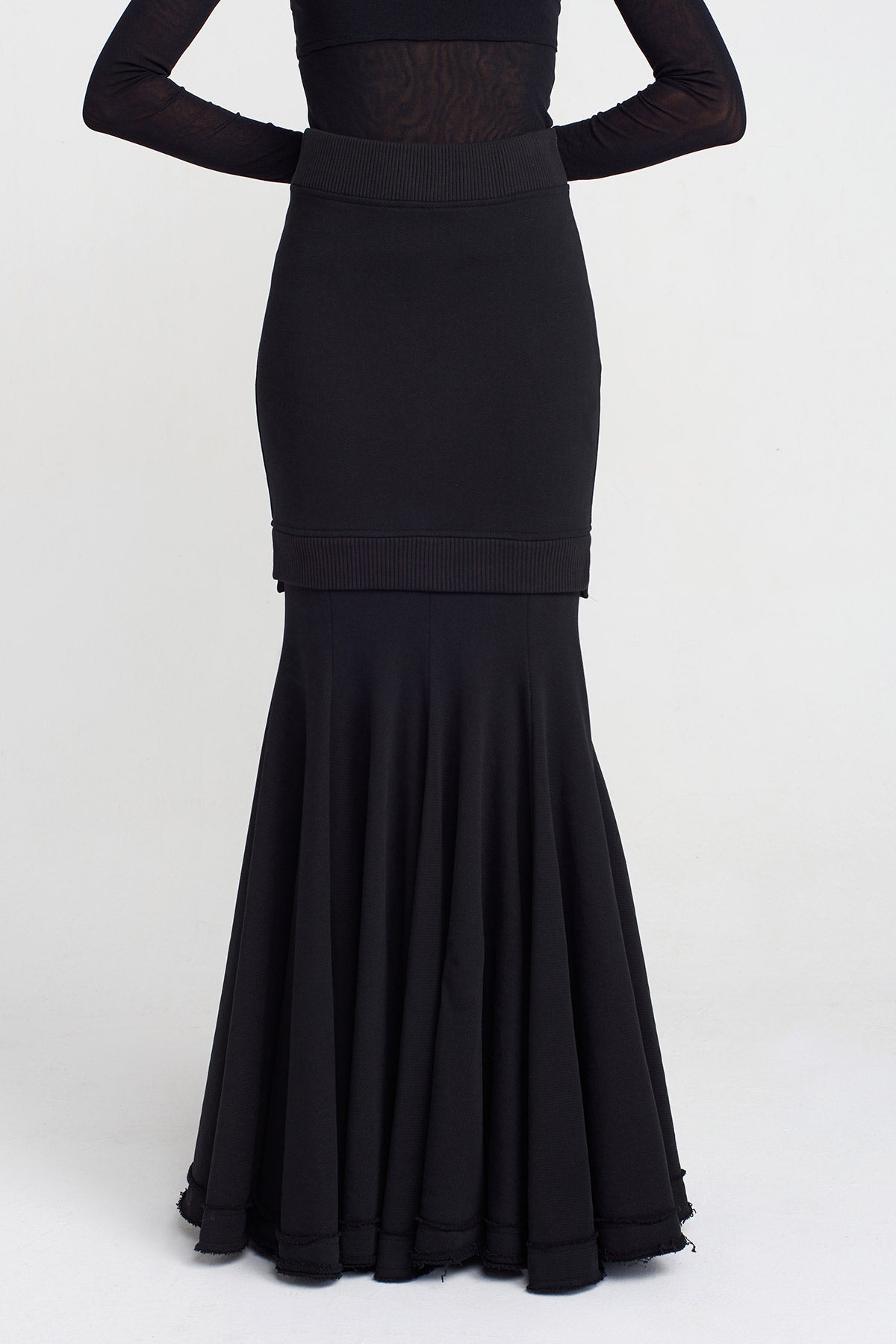 Black Double-Layered Fishtail Skirt-K252012009