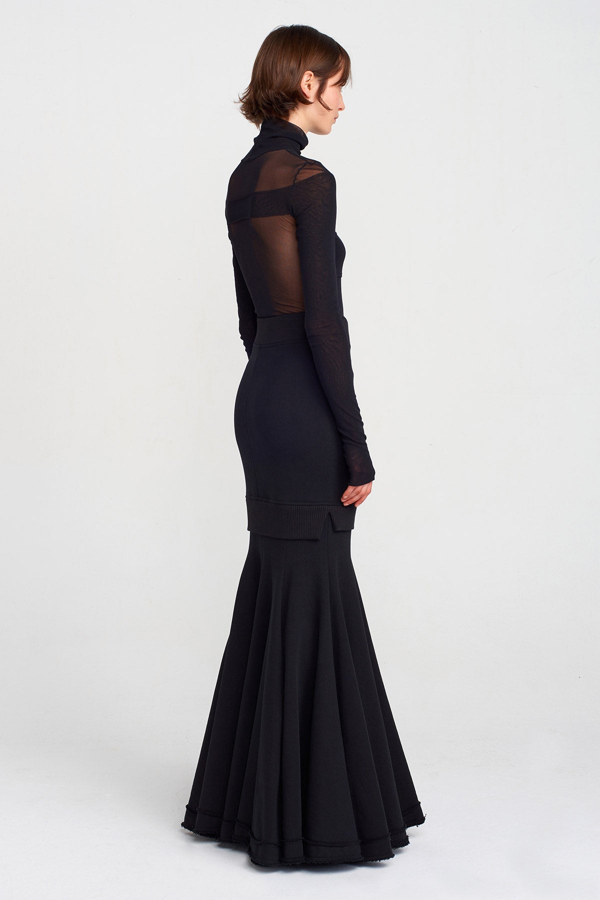 Black Double-Layered Fishtail Skirt-K252012009