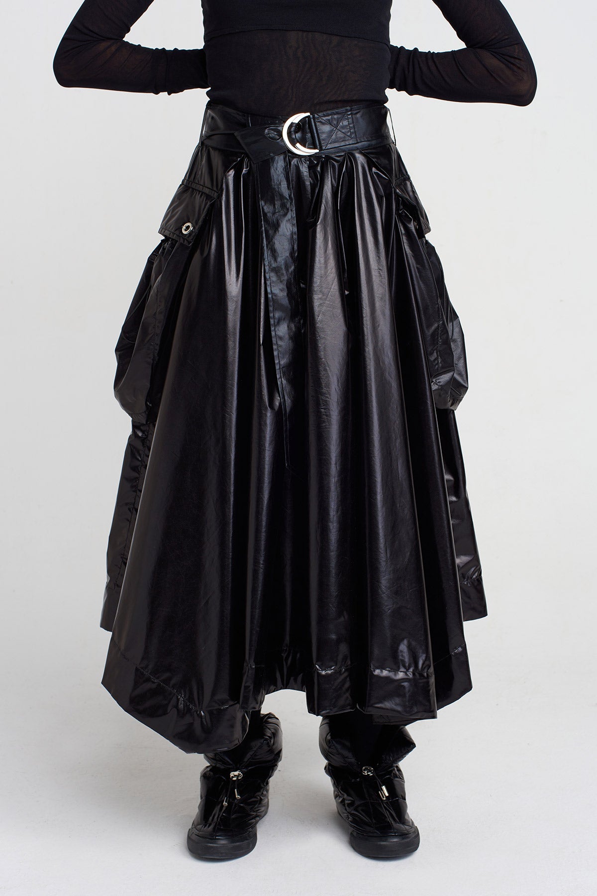 Black Belted Pocketed Skirt-K252012010