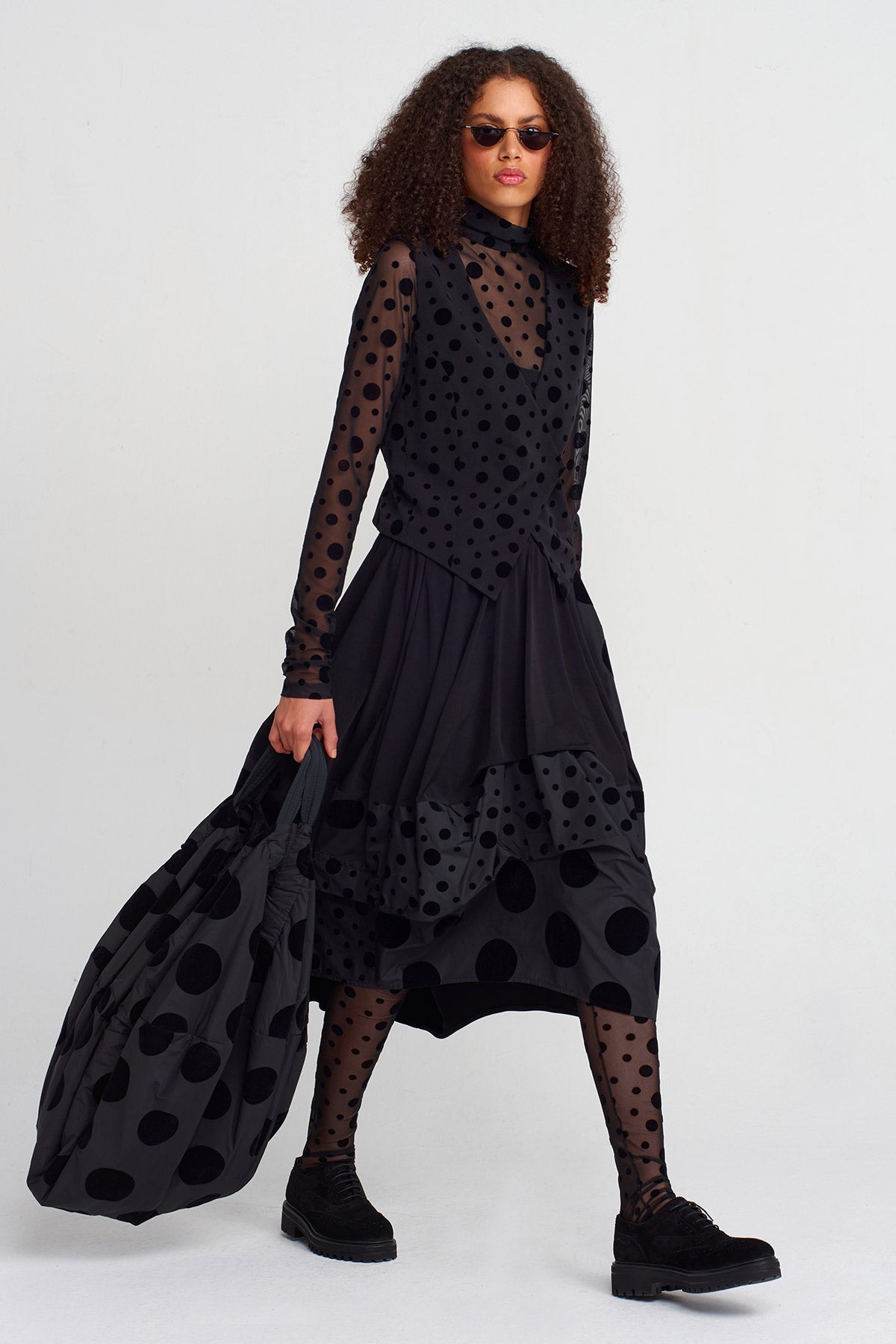 Multicolor Velvet Polka-Dot Jersey & Taffeta Skirt-K252012011
