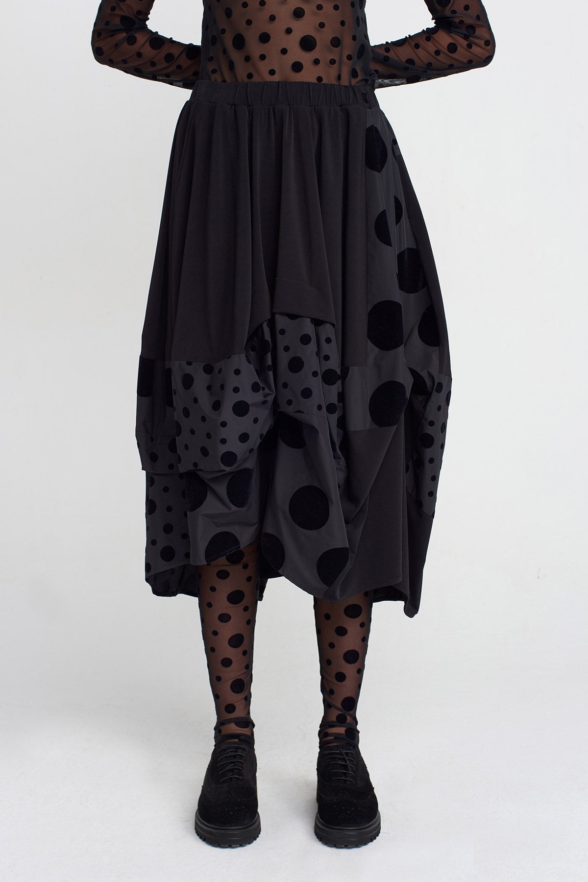 Multicolor Velvet Polka-Dot Jersey & Taffeta Skirt-K252012011