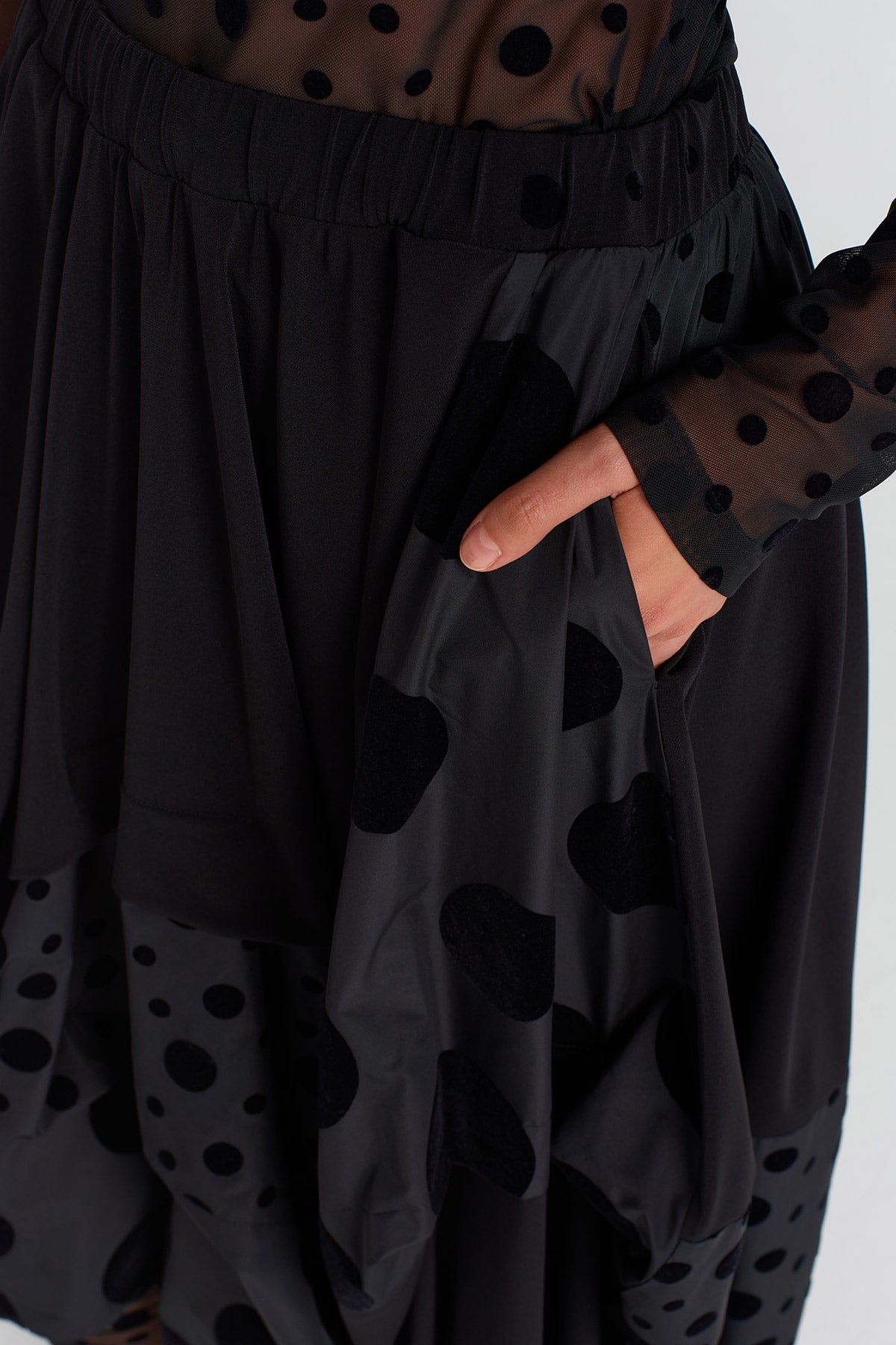 Multicolor Velvet Polka-Dot Jersey & Taffeta Skirt-K252012011
