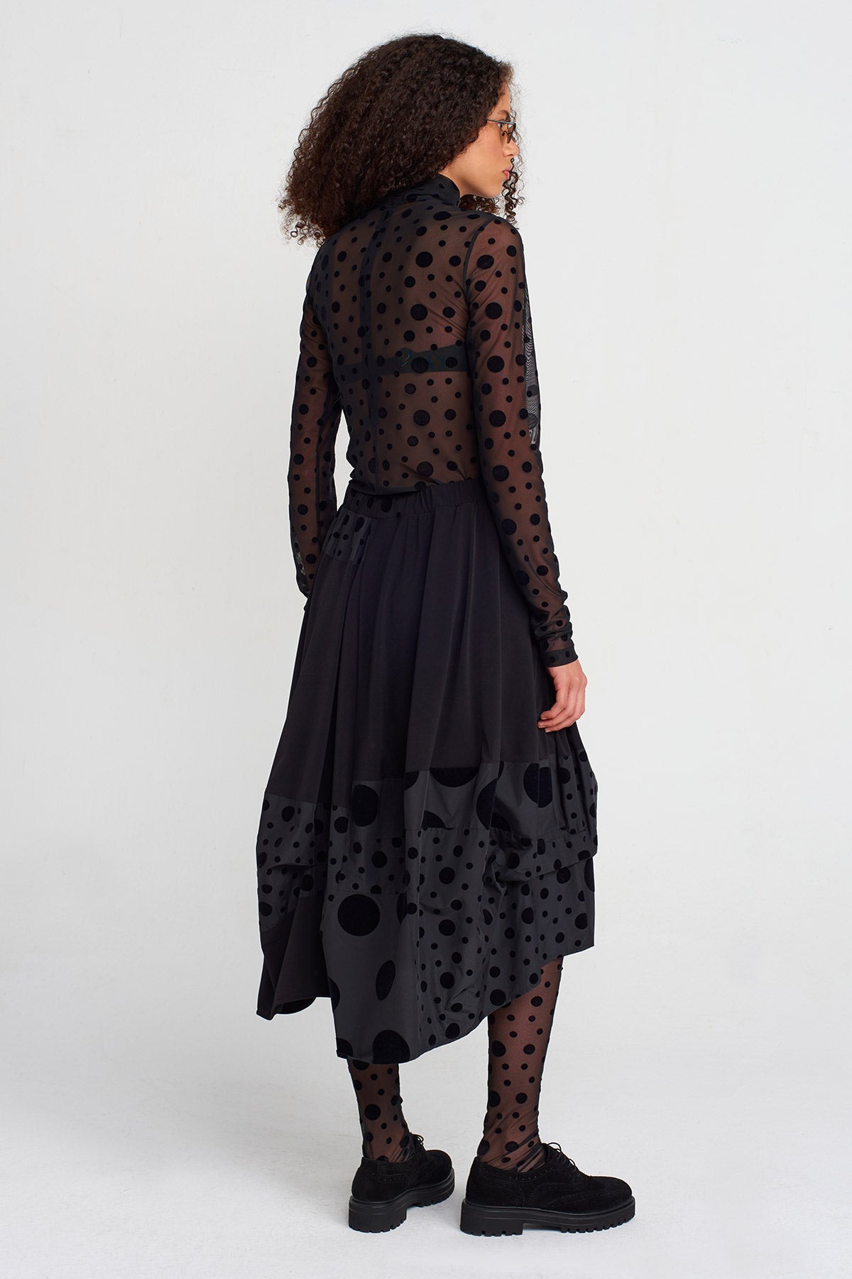 Multicolor Velvet Polka-Dot Jersey & Taffeta Skirt-K252012011