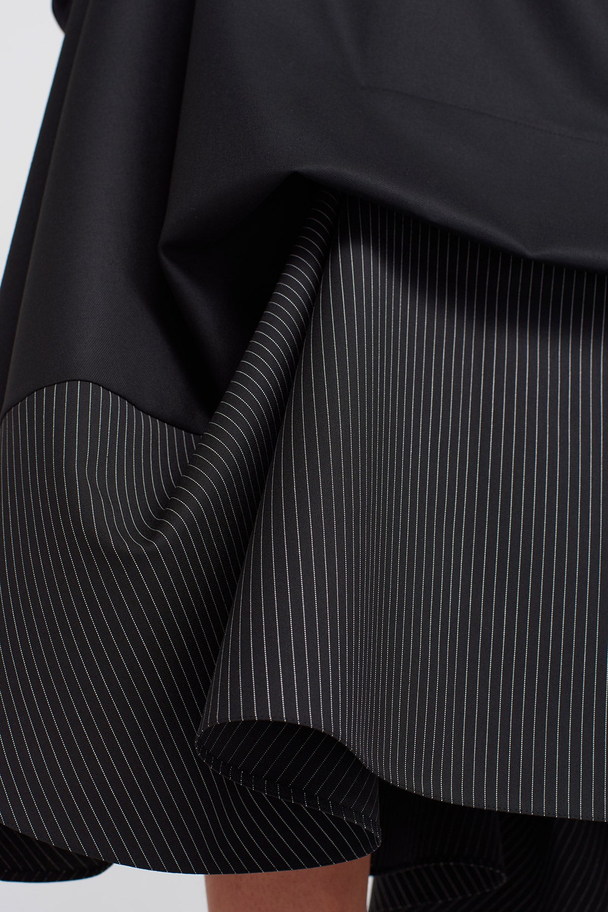 Black / Black Striped Fabric Detailed Midi Skirt-K252012012