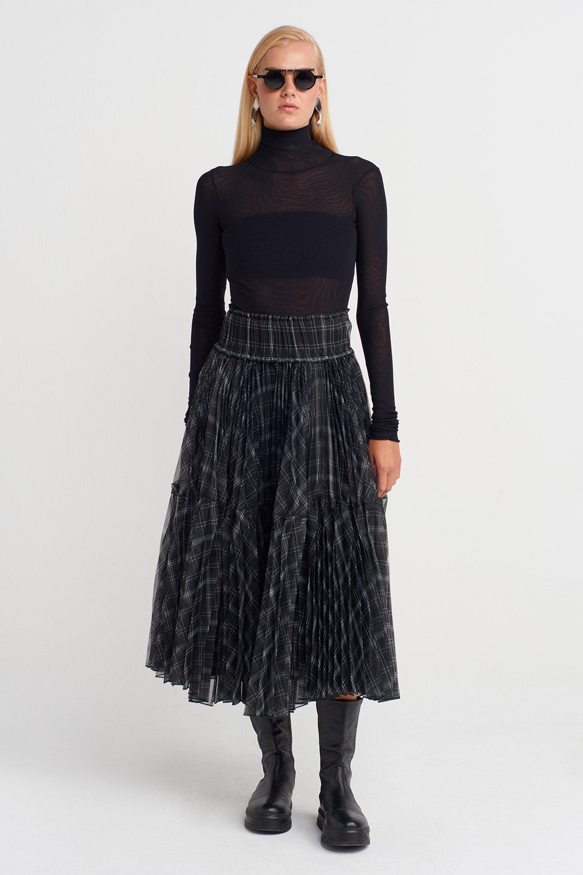 Grey/White Plaid Voluminous Tulle Skirt-K252012014