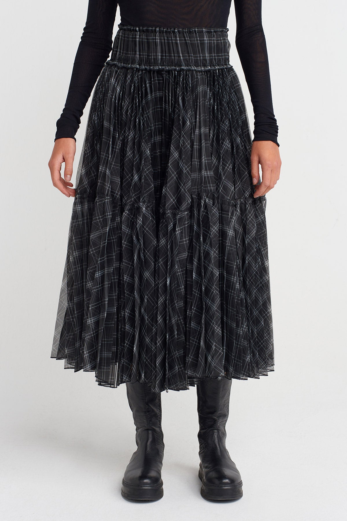 Grey/White Plaid Voluminous Tulle Skirt-K252012014