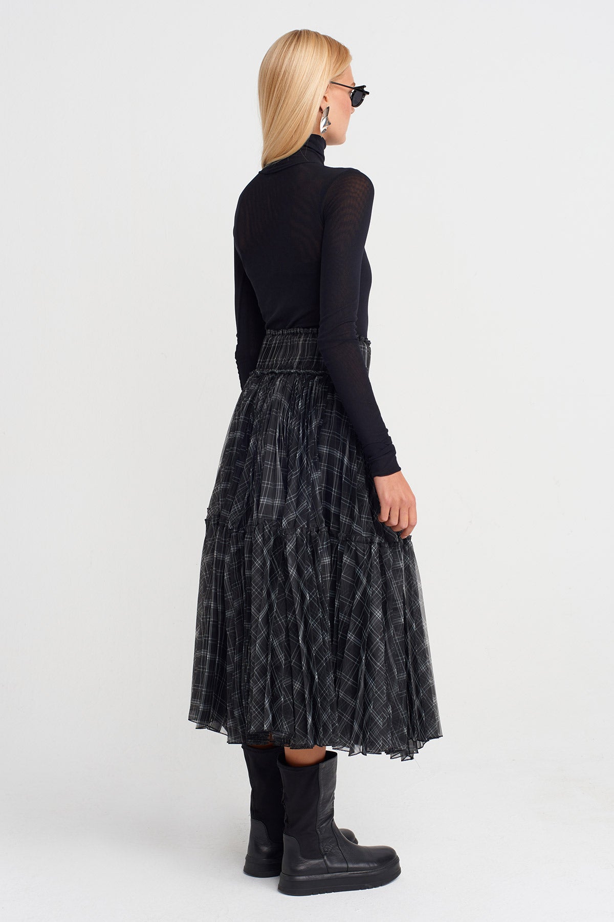 Grey/White Plaid Voluminous Tulle Skirt-K252012014