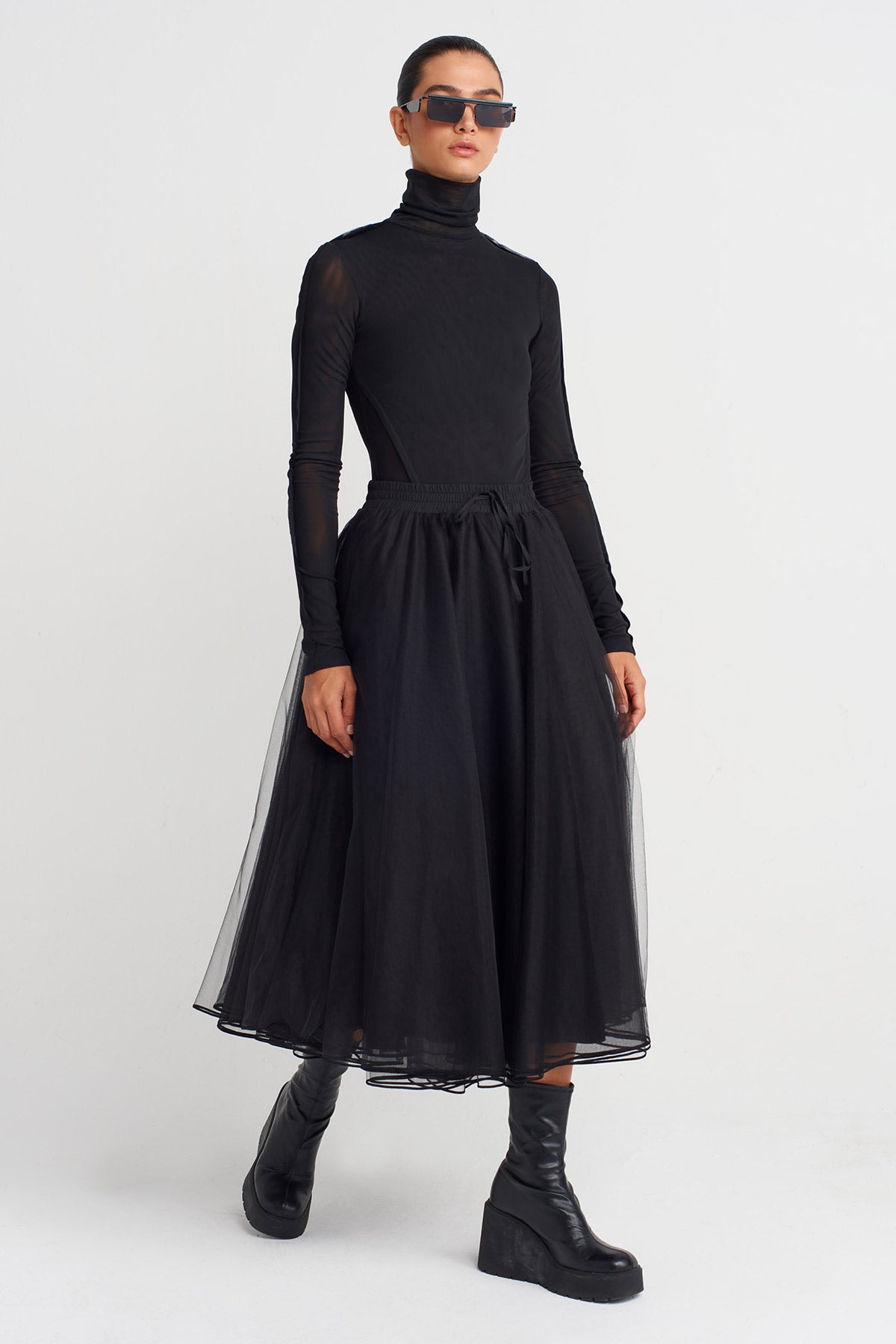 Black Midi Tulle Skirt-K252012015